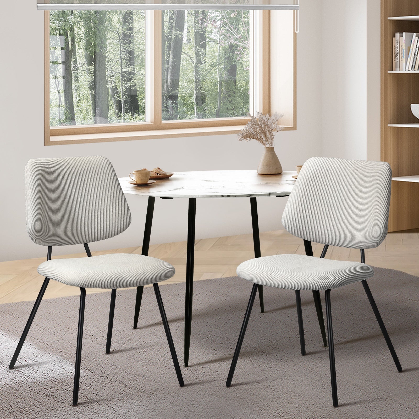 Oikiture 2x Dining Chair Vintage Retro Polyester Kitchen Padded Lounge White - Sunyee