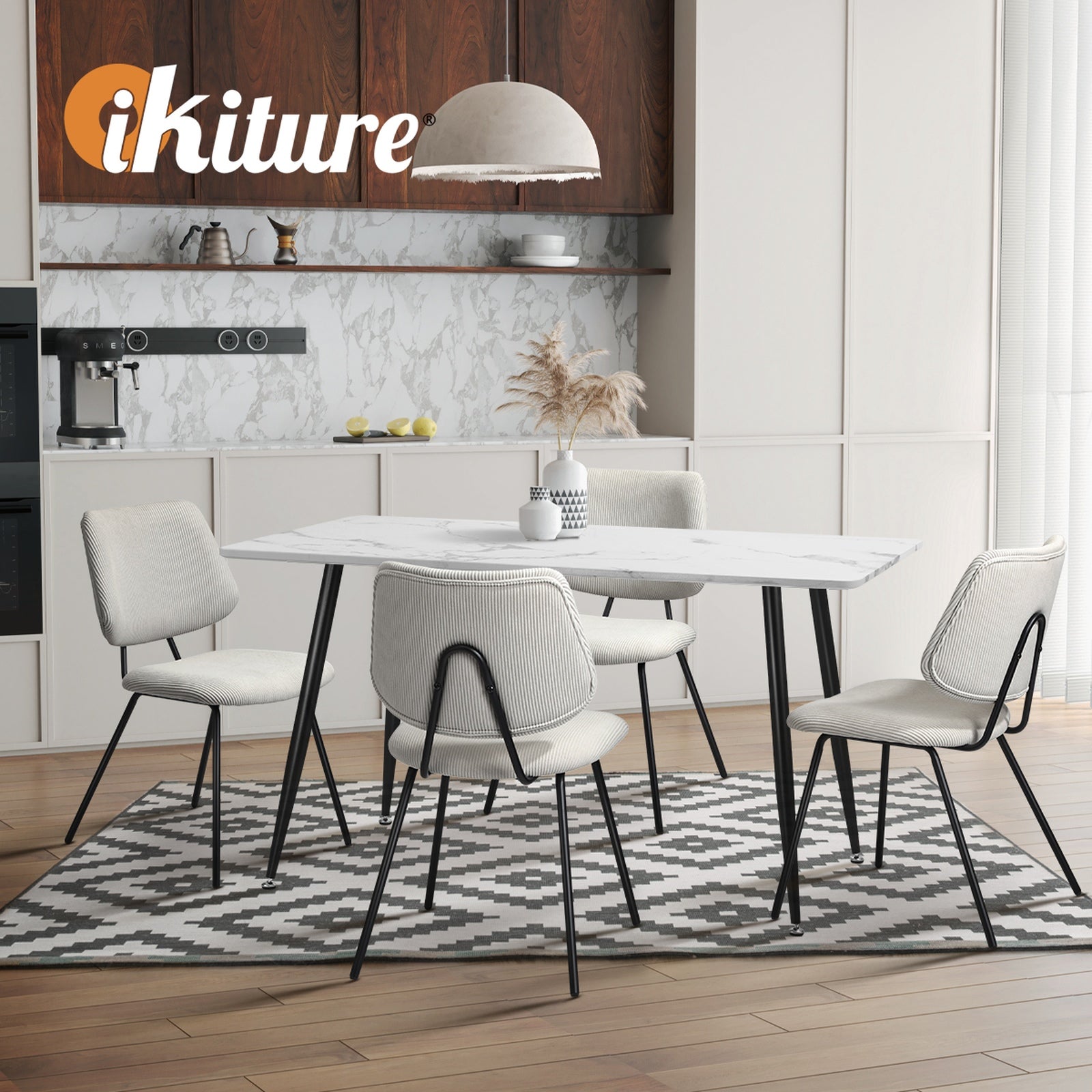 Oikiture 2x Dining Chair Vintage Retro Polyester Kitchen Padded Lounge White - Sunyee