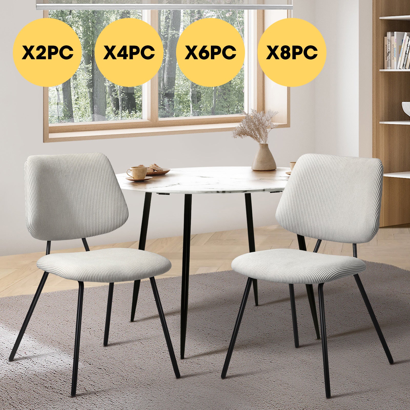 Oikiture Dining Chair Vintage Retro Polyester Kitchen Padded Lounge White - Sunyee