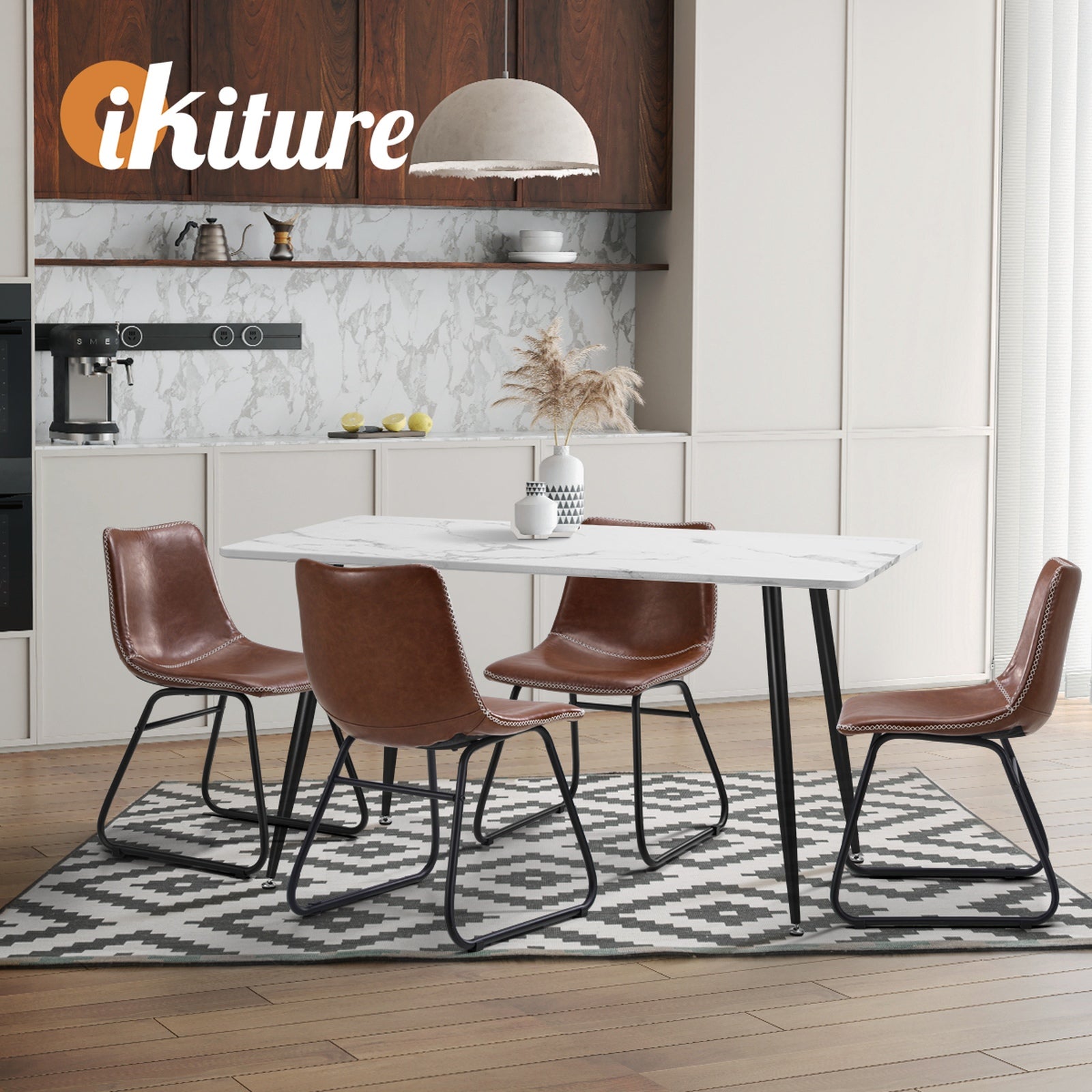 Oikiture 2x Dining Chairs Kitchen Table Chair Lounge Retro Padded Seat PU Brown - Sunyee