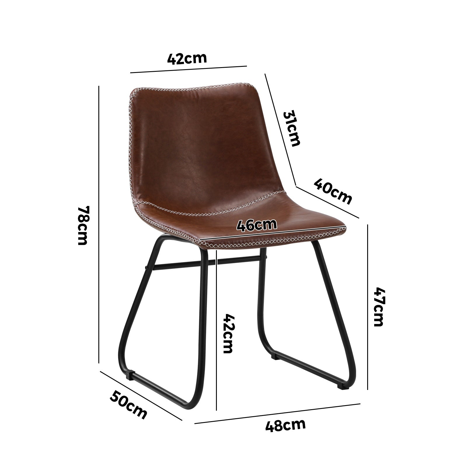 Oikiture 2x Dining Chairs Kitchen Table Chair Lounge Retro Padded Seat PU Brown - Sunyee