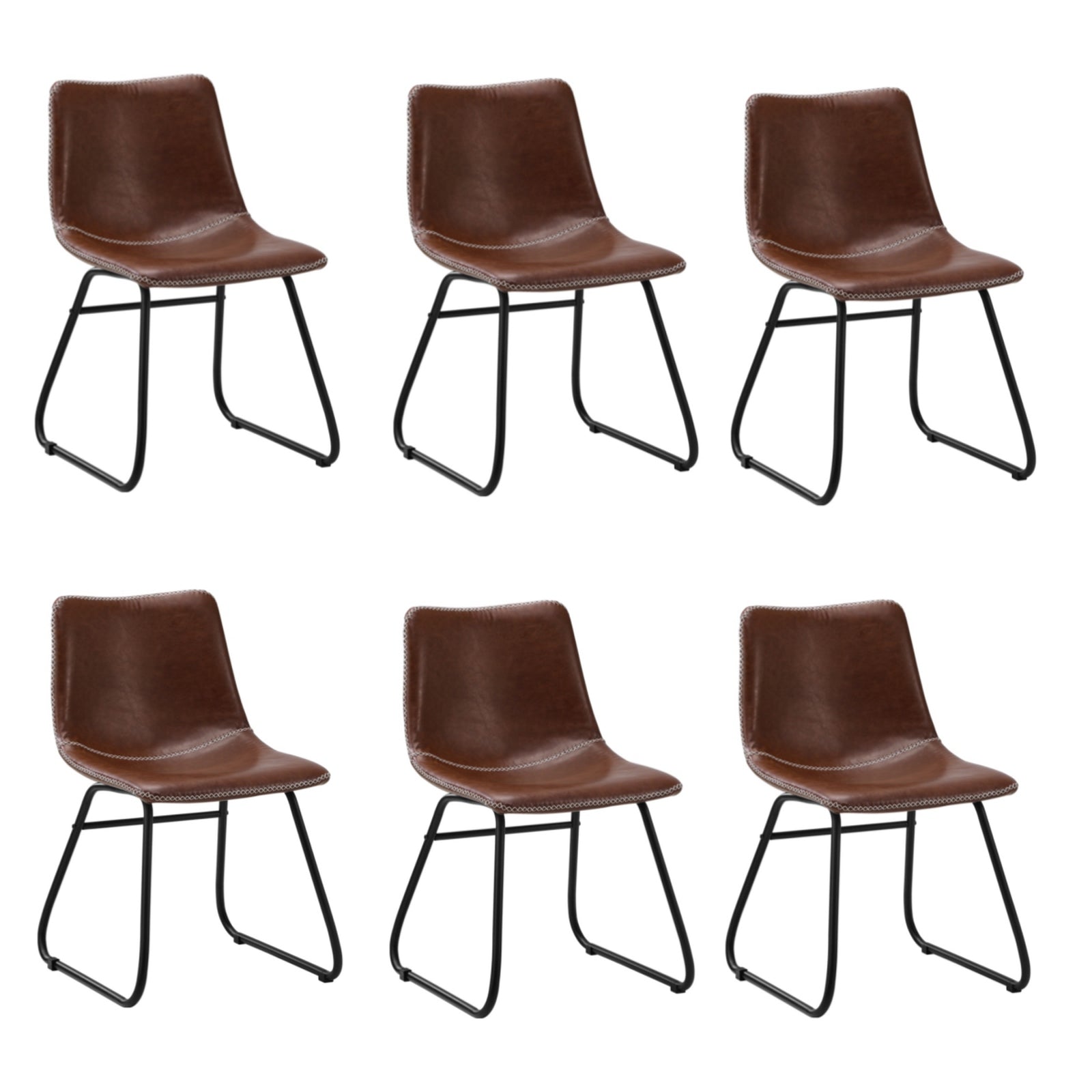 Oikiture 6x Dining Chairs Kitchen Table Chair Lounge Retro Padded Seat PU Brown - Sunyee