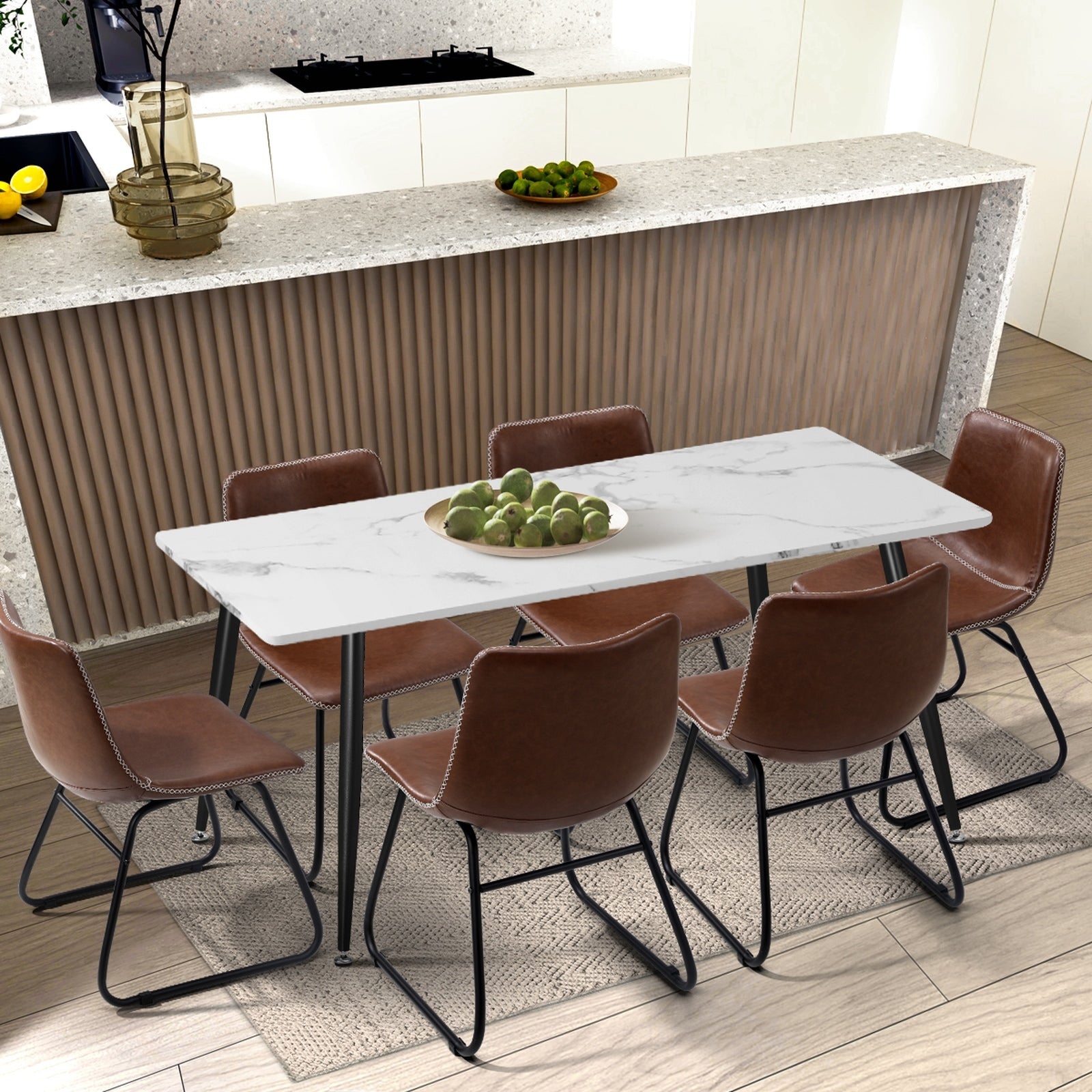 Oikiture 6x Dining Chairs Kitchen Table Chair Lounge Retro Padded Seat PU Brown - Sunyee