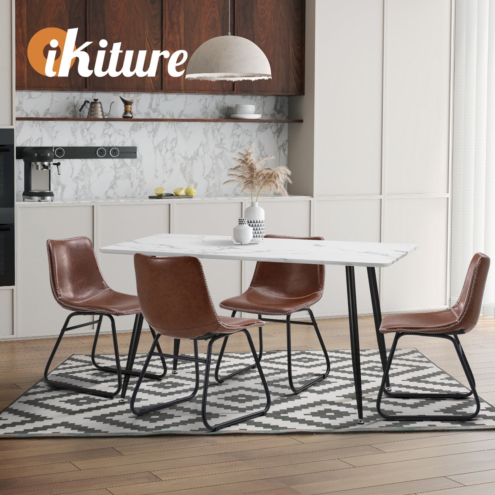Oikiture 6x Dining Chairs Kitchen Table Chair Lounge Retro Padded Seat PU Brown - Sunyee