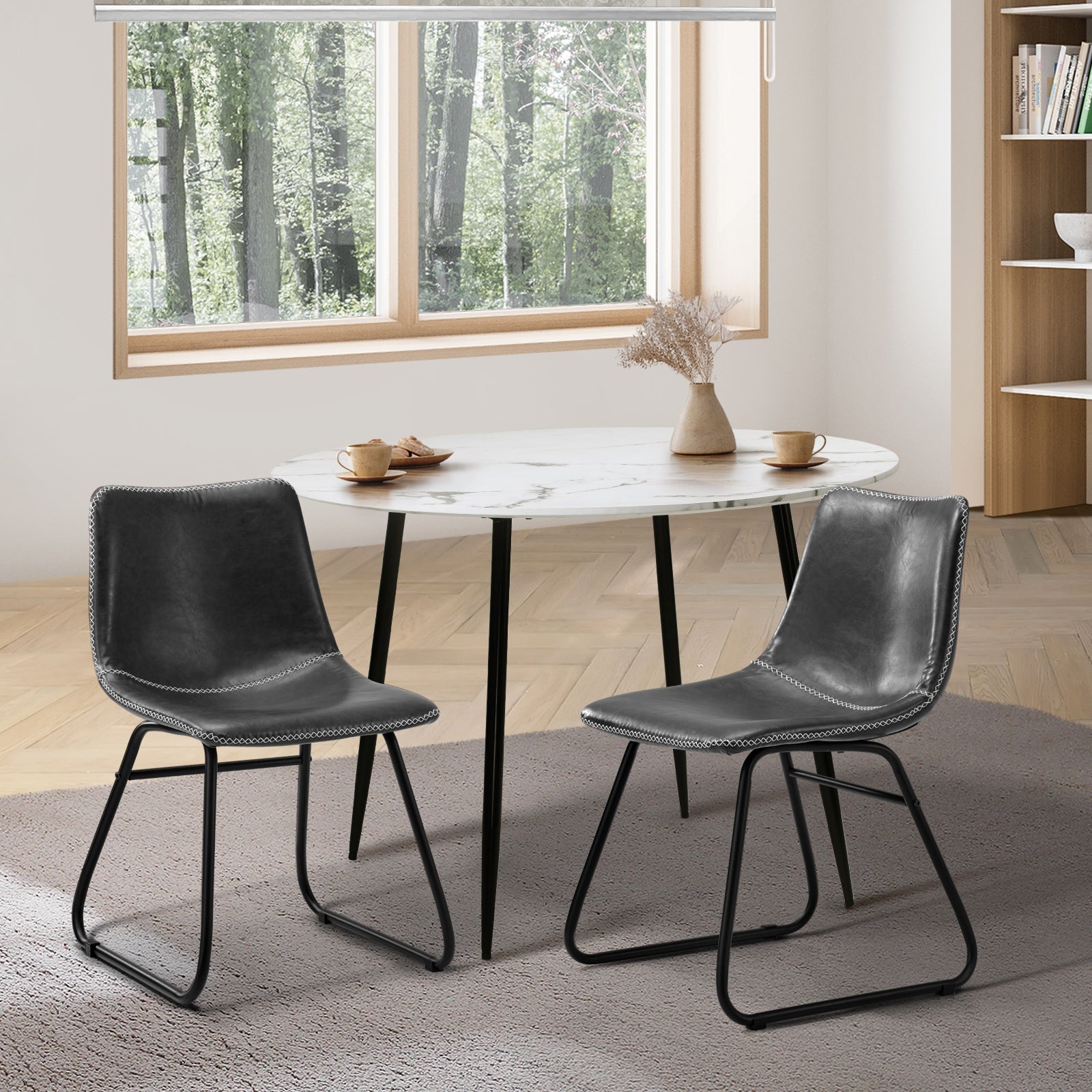 Oikiture 2x Dining Chairs Kitchen Table Chair Lounge Retro Padded Seat PU Grey - Sunyee