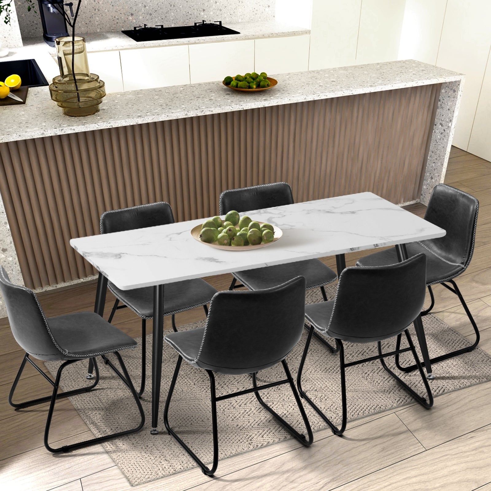 Oikiture 2x Dining Chairs Kitchen Table Chair Lounge Retro Padded Seat PU Grey - Sunyee