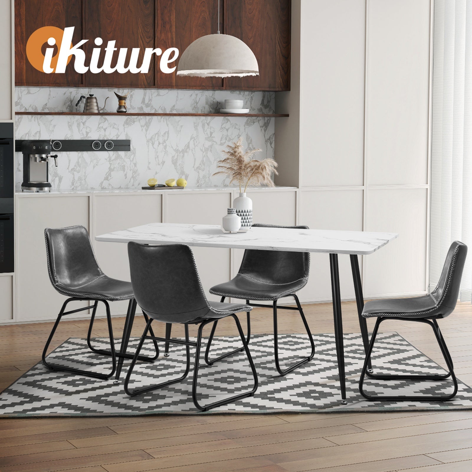 Oikiture 2x Dining Chairs Kitchen Table Chair Lounge Retro Padded Seat PU Grey - Sunyee