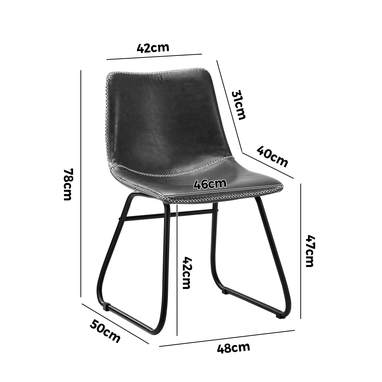 Oikiture 2x Dining Chairs Kitchen Table Chair Lounge Retro Padded Seat PU Grey - Sunyee