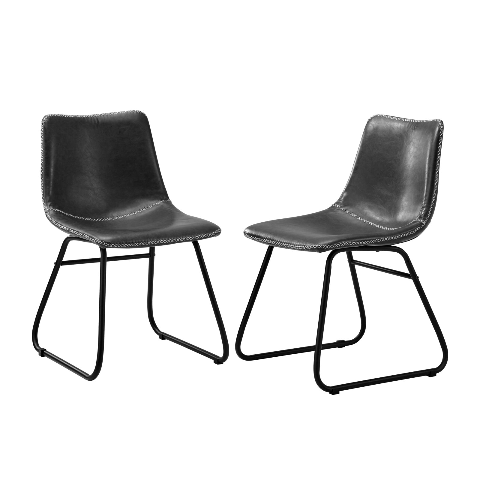 Oikiture 2x Dining Chairs Kitchen Table Chair Lounge Retro Padded Seat PU Grey - Sunyee