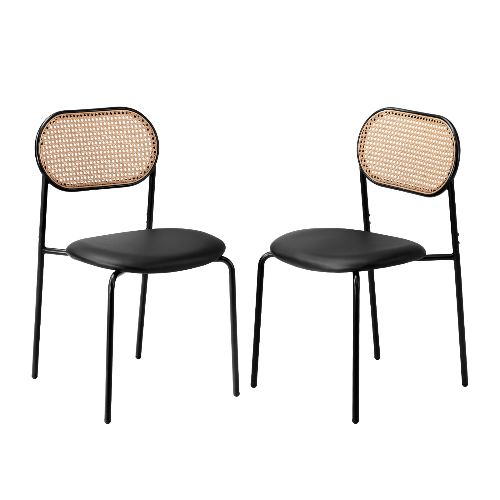 Oikiture 2PCS Dining Chair Accent Chairs Rattan Furniture PU Leather Black - Sunyee