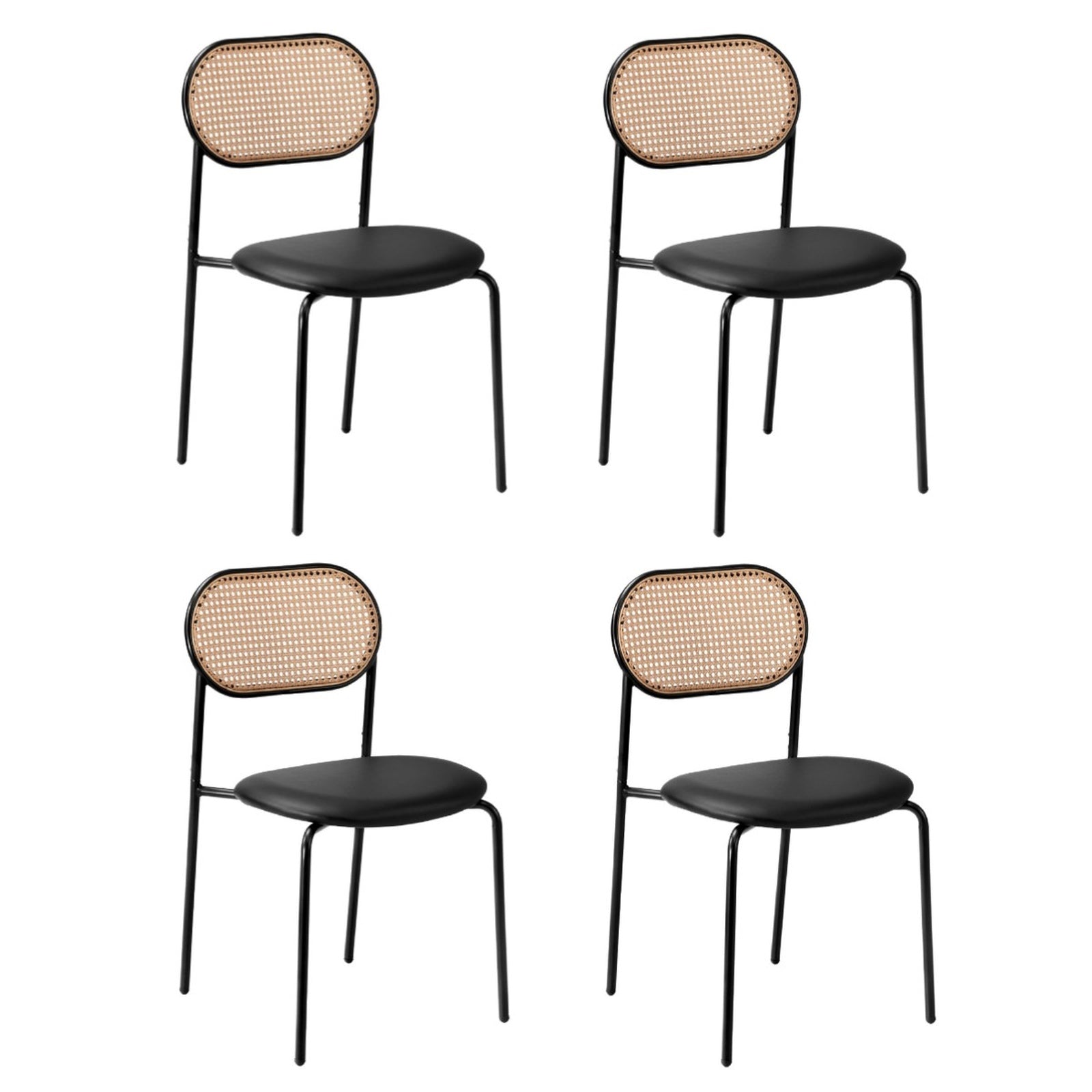 Oikiture 4PCS Dining Chair Accent Chairs Rattan Furniture PU Leather Black - Sunyee