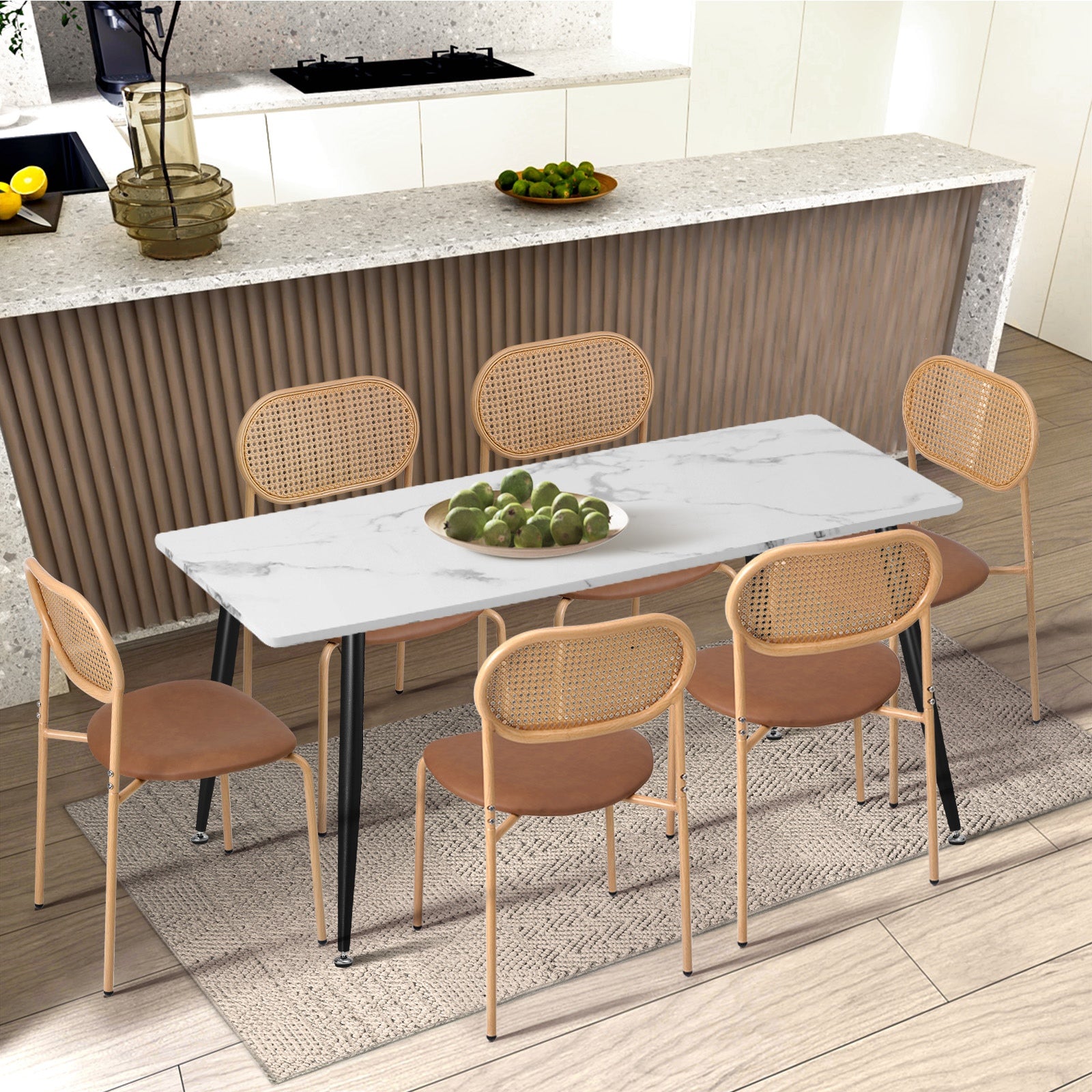 Oikiture 2PCS Dining Chair Accent Chairs Rattan Furniture PU Leather Brown - Sunyee