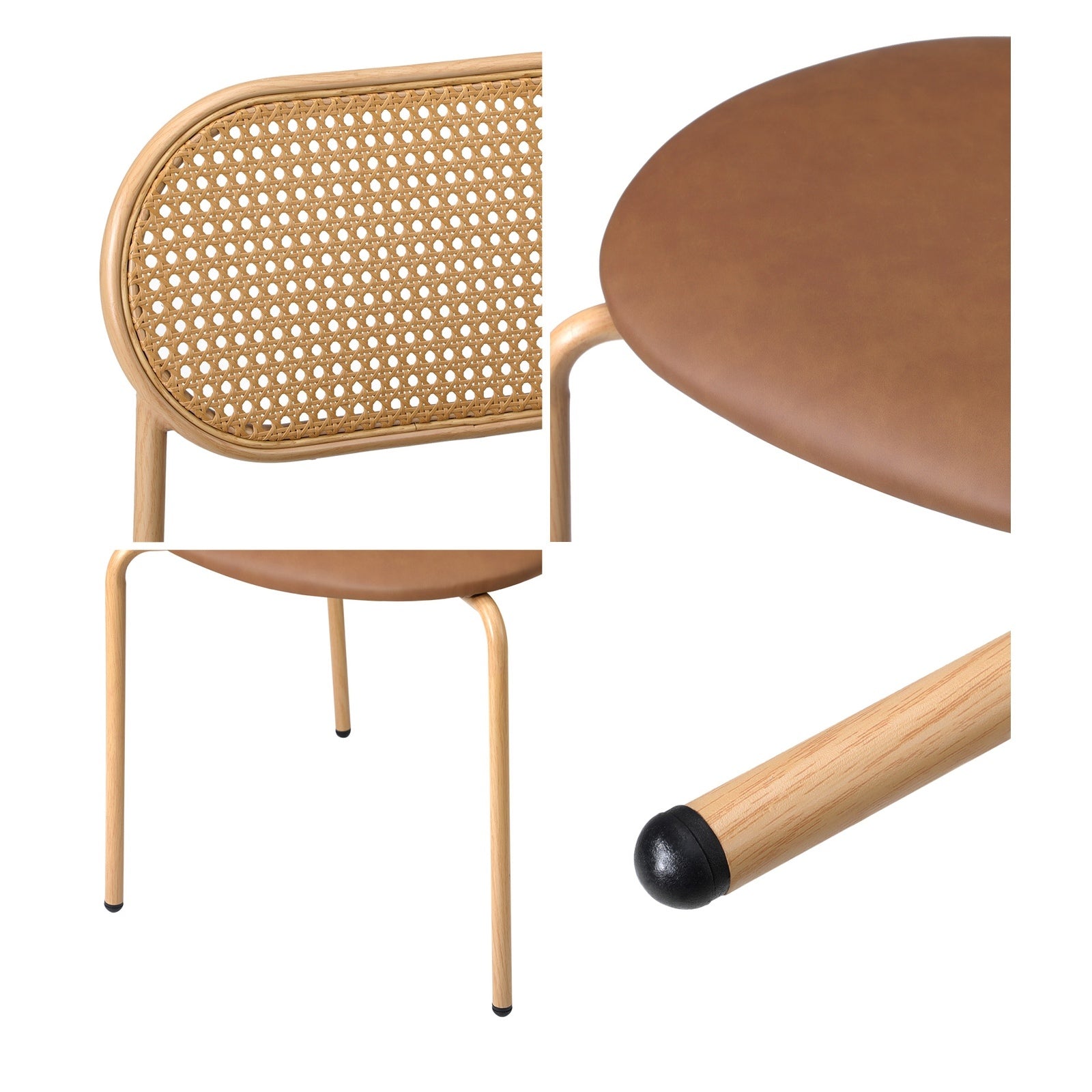 Oikiture 4PCS Dining Chair Accent Chairs Rattan Furniture PU Leather Brown - Sunyee