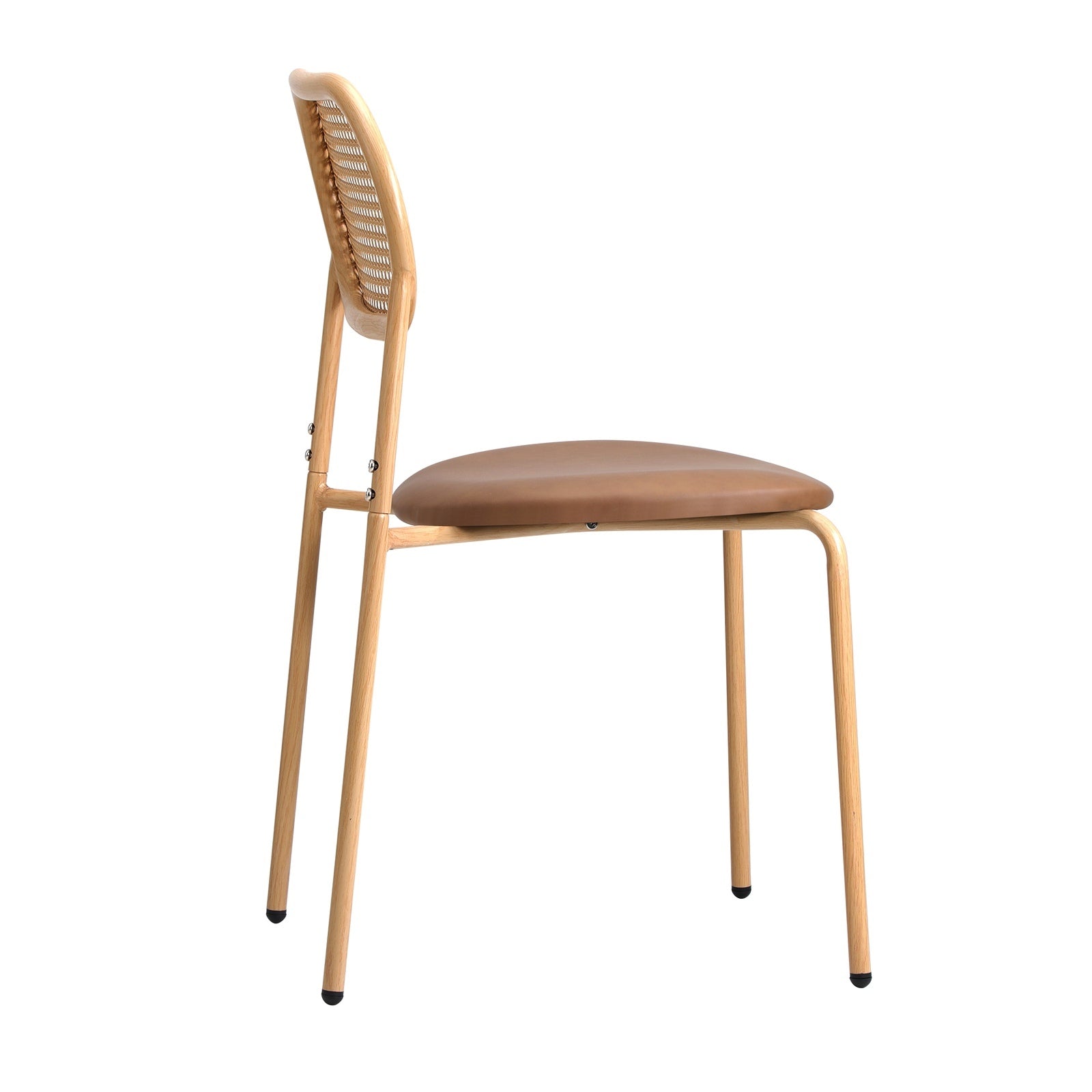 Oikiture 4PCS Dining Chair Accent Chairs Rattan Furniture PU Leather Brown - Sunyee