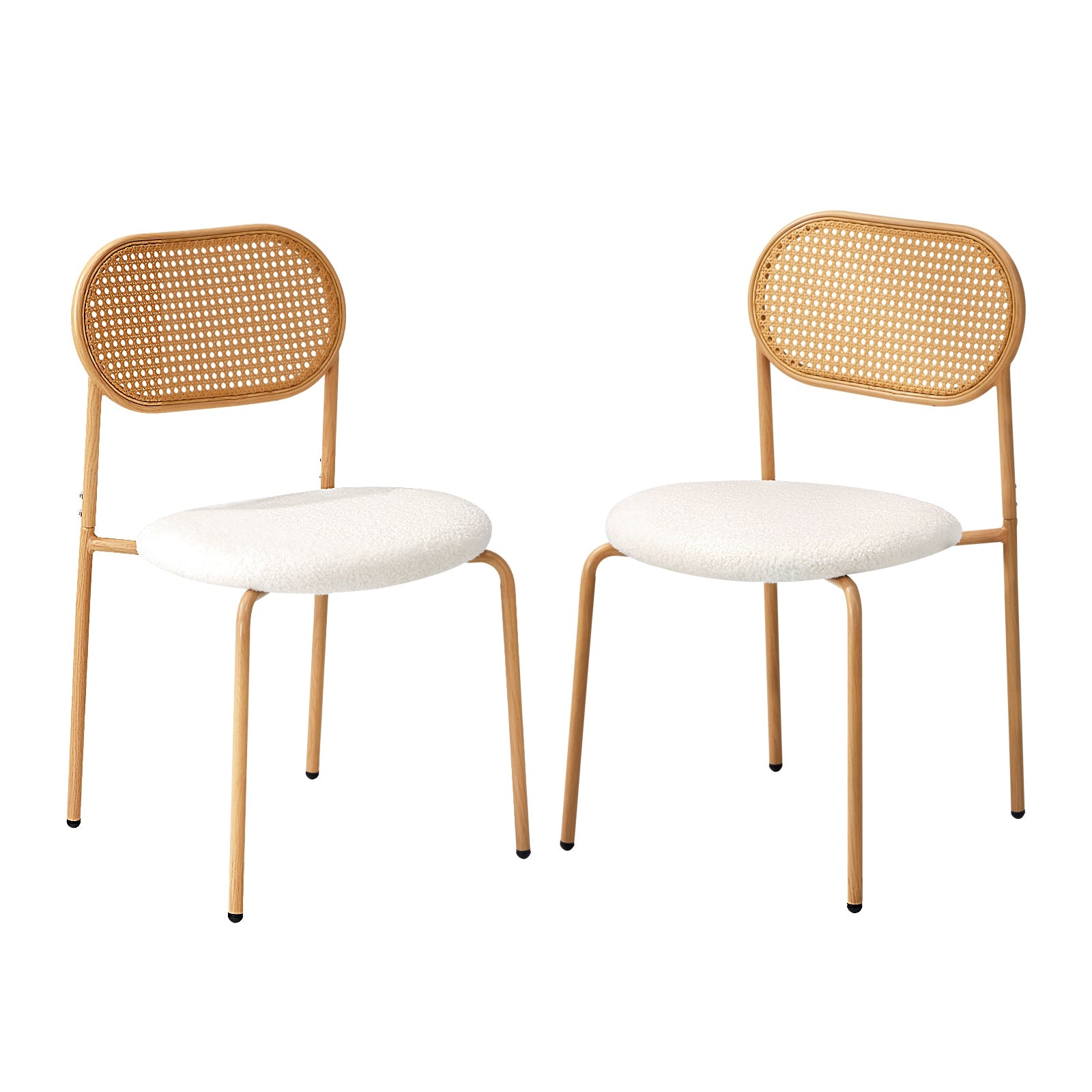 Oikiture 2PCS Dining Chair Accent Chairs Rattan Furniture Sherpa White - Sunyee
