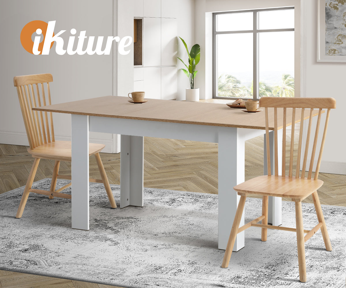 Oikiture 2x Dining Chairs Minimalist Vertical Back Chair Wooden Home Rubber Wood - Sunyee