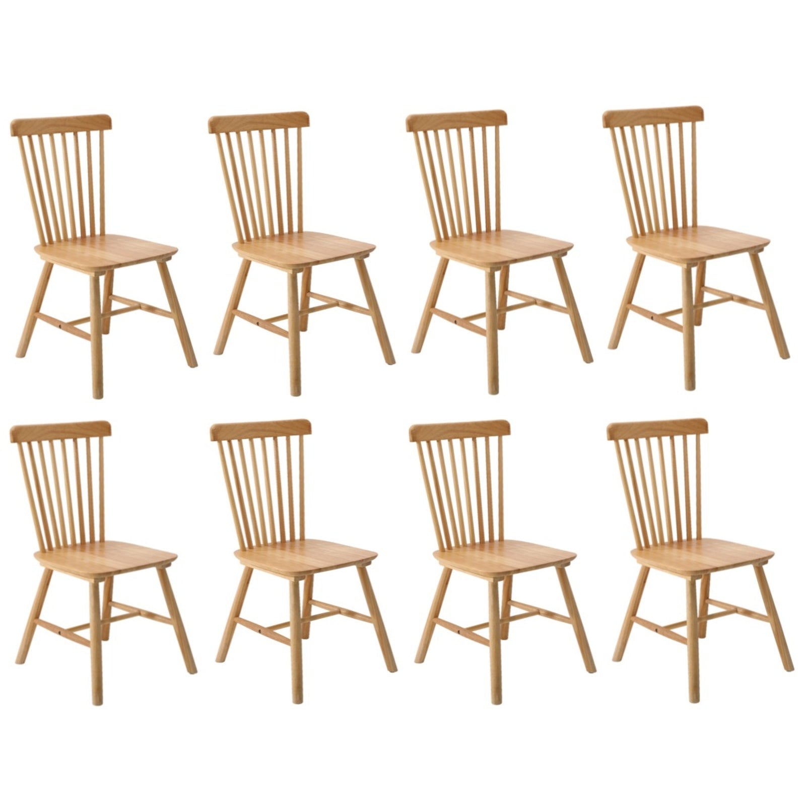 Oikiture 8x Dining Chairs Minimalist Vertical Back Chair Wooden Home Rubber Wood - Sunyee