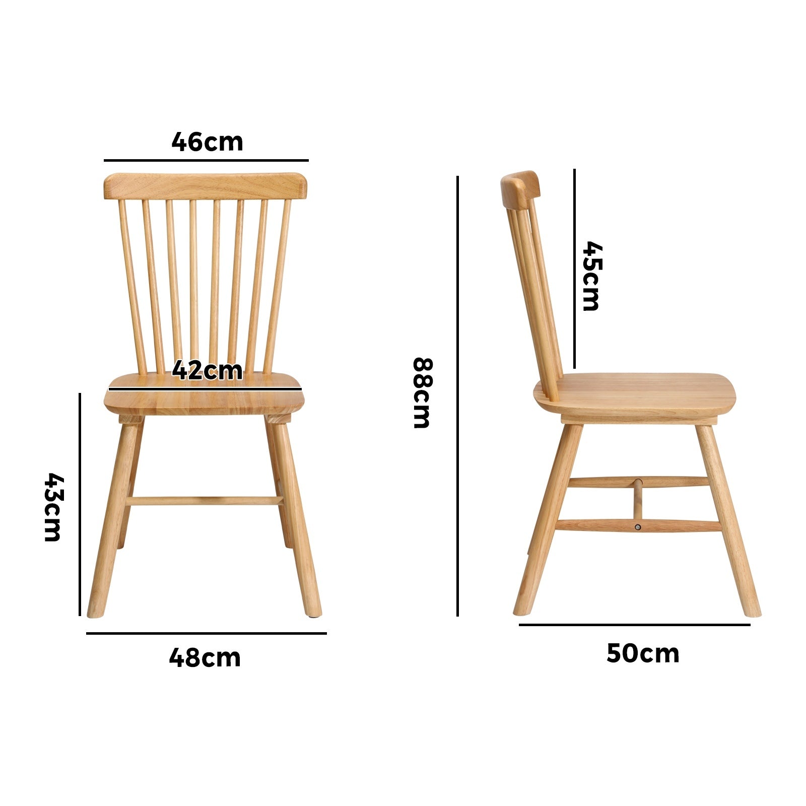Oikiture 8x Dining Chairs Minimalist Vertical Back Chair Wooden Home Rubber Wood - Sunyee