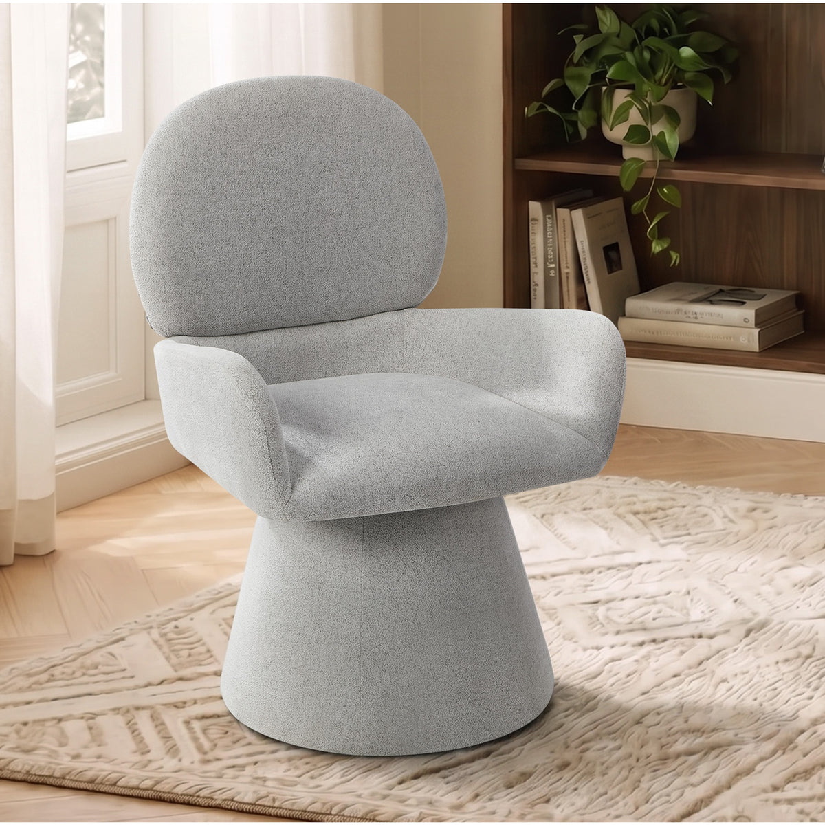 Oikiture Dining Chair Swivel Armchair Lounge Accent Chairs Polyester Linen Grey