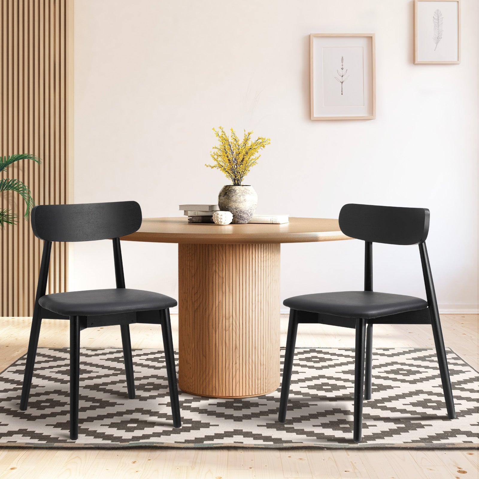 Oikiture 2x Dining Chairs Kitchen Chair PU Leather Solid Wood Cafe Lounge Black - Sunyee