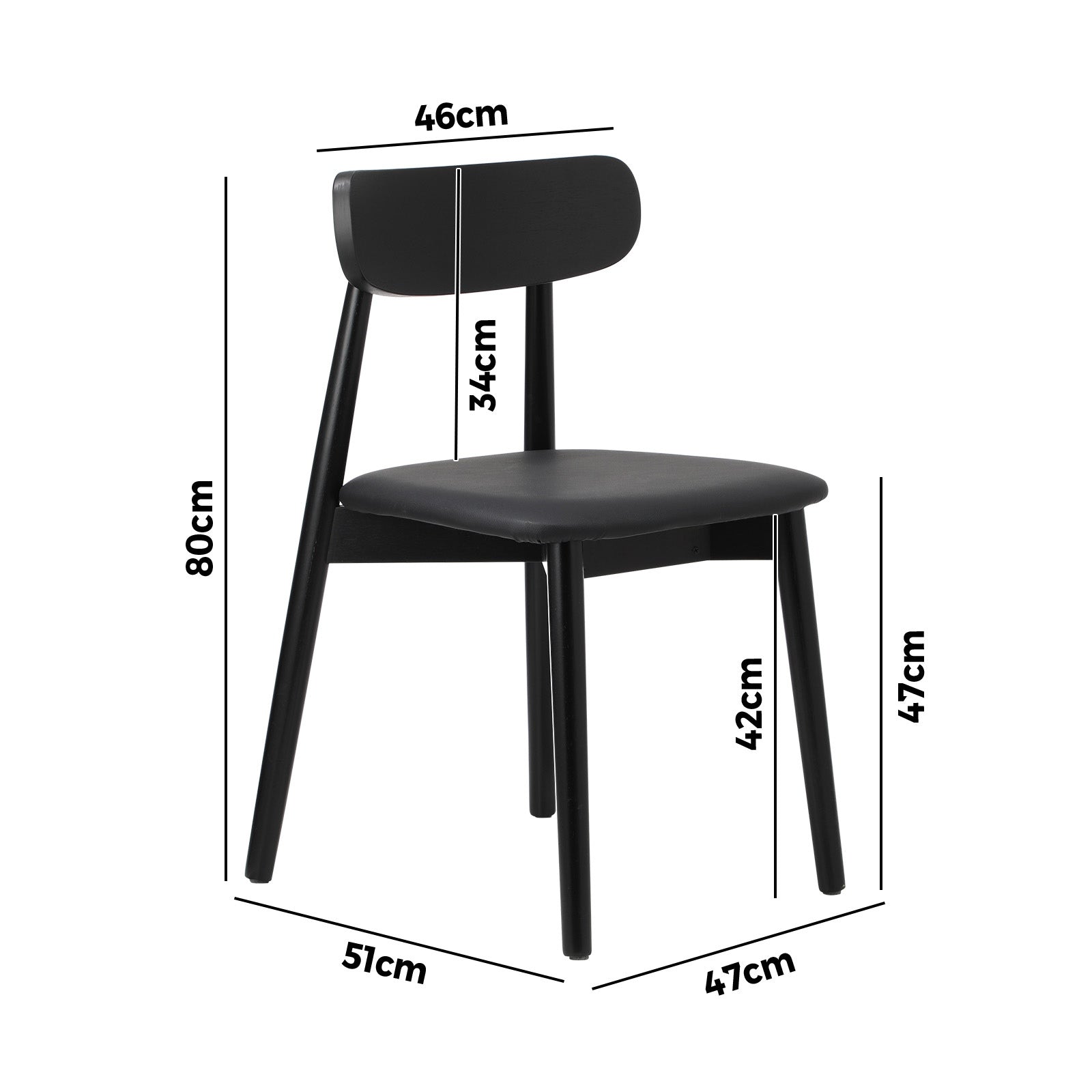 Oikiture 2x Dining Chairs Kitchen Chair PU Leather Solid Wood Cafe Lounge Black - Sunyee
