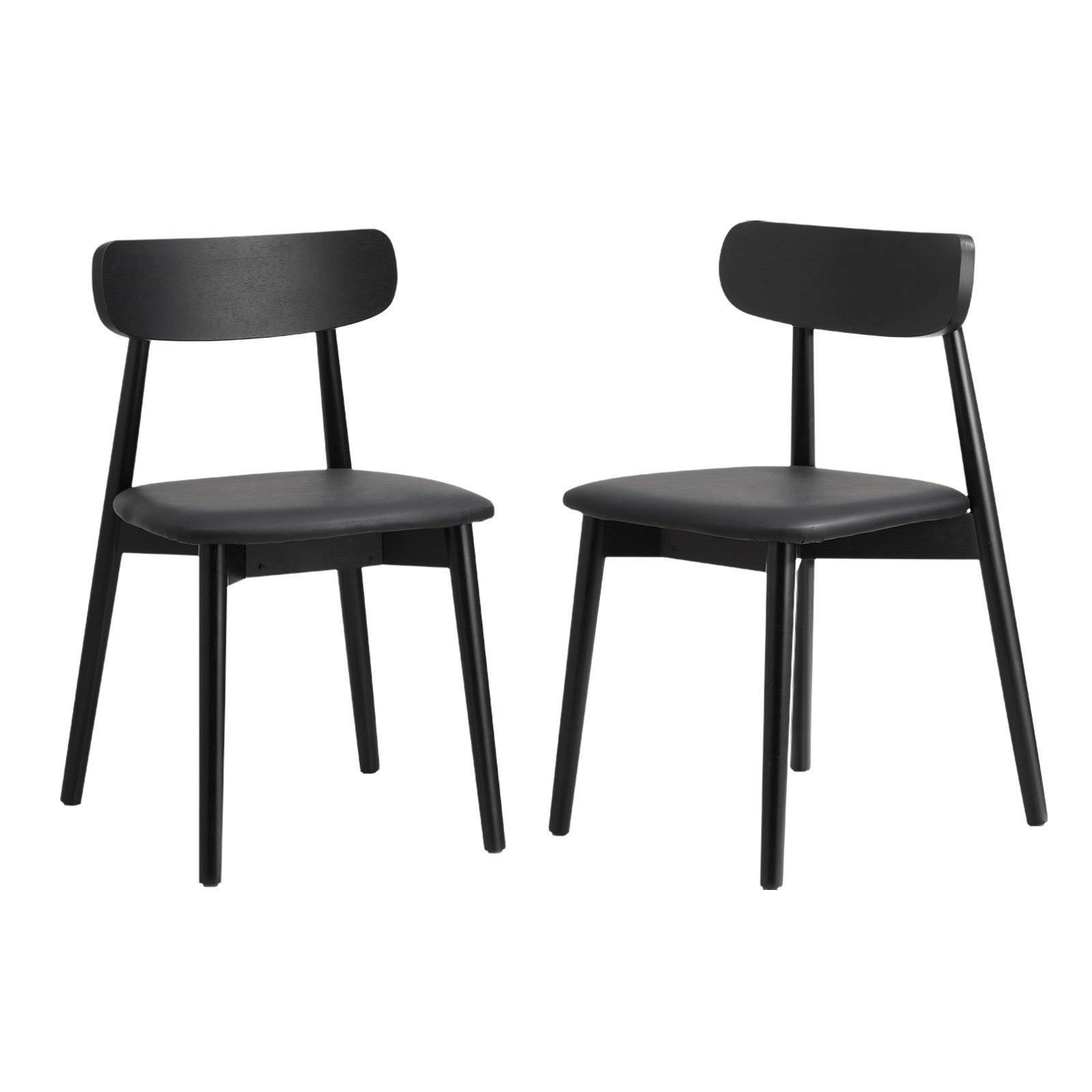 Oikiture 2x Dining Chairs Kitchen Chair PU Leather Solid Wood Cafe Lounge Black - Sunyee