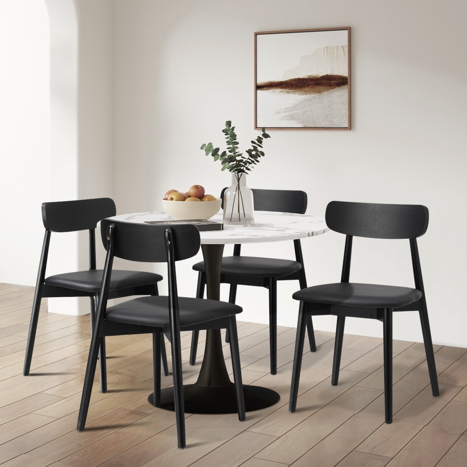 Oikiture 6x Dining Chairs Kitchen Chair PU Leather Solid Wood Cafe Lounge Black - Sunyee