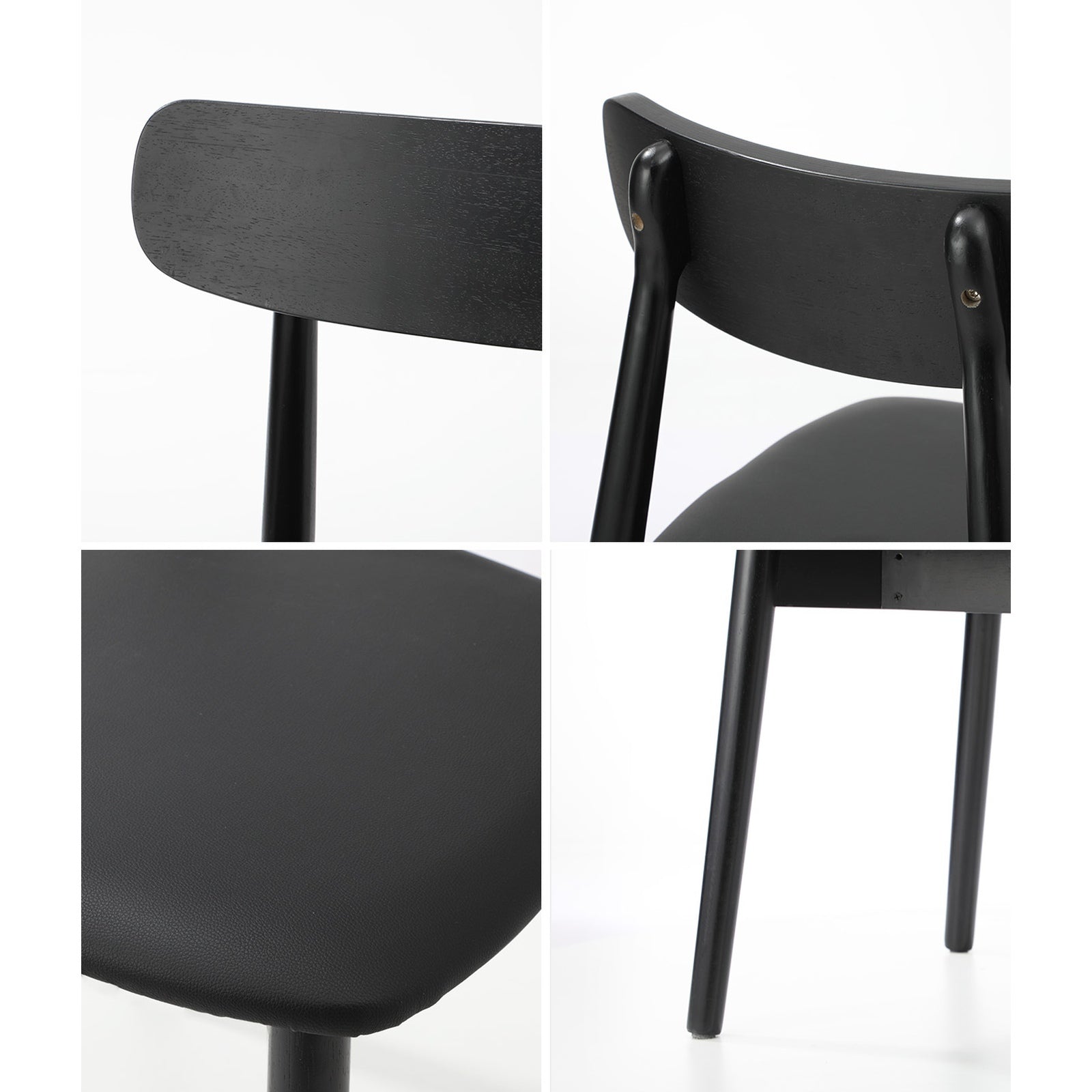 Oikiture 6x Dining Chairs Kitchen Chair PU Leather Solid Wood Cafe Lounge Black - Sunyee
