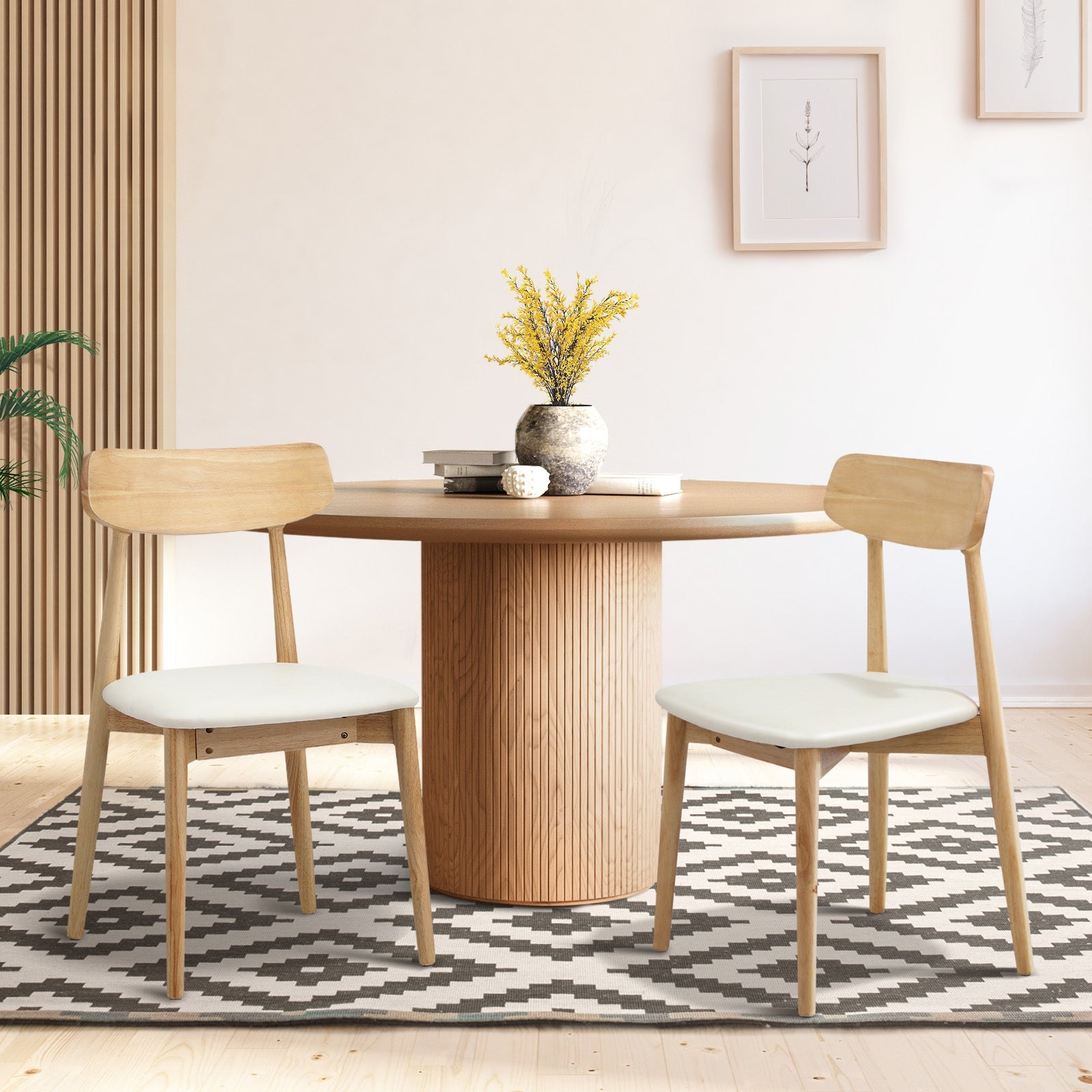 Oikiture 2x Dining Chairs Kitchen Chair PU Leather Solid Wood Cafe Lounge Beige - Sunyee