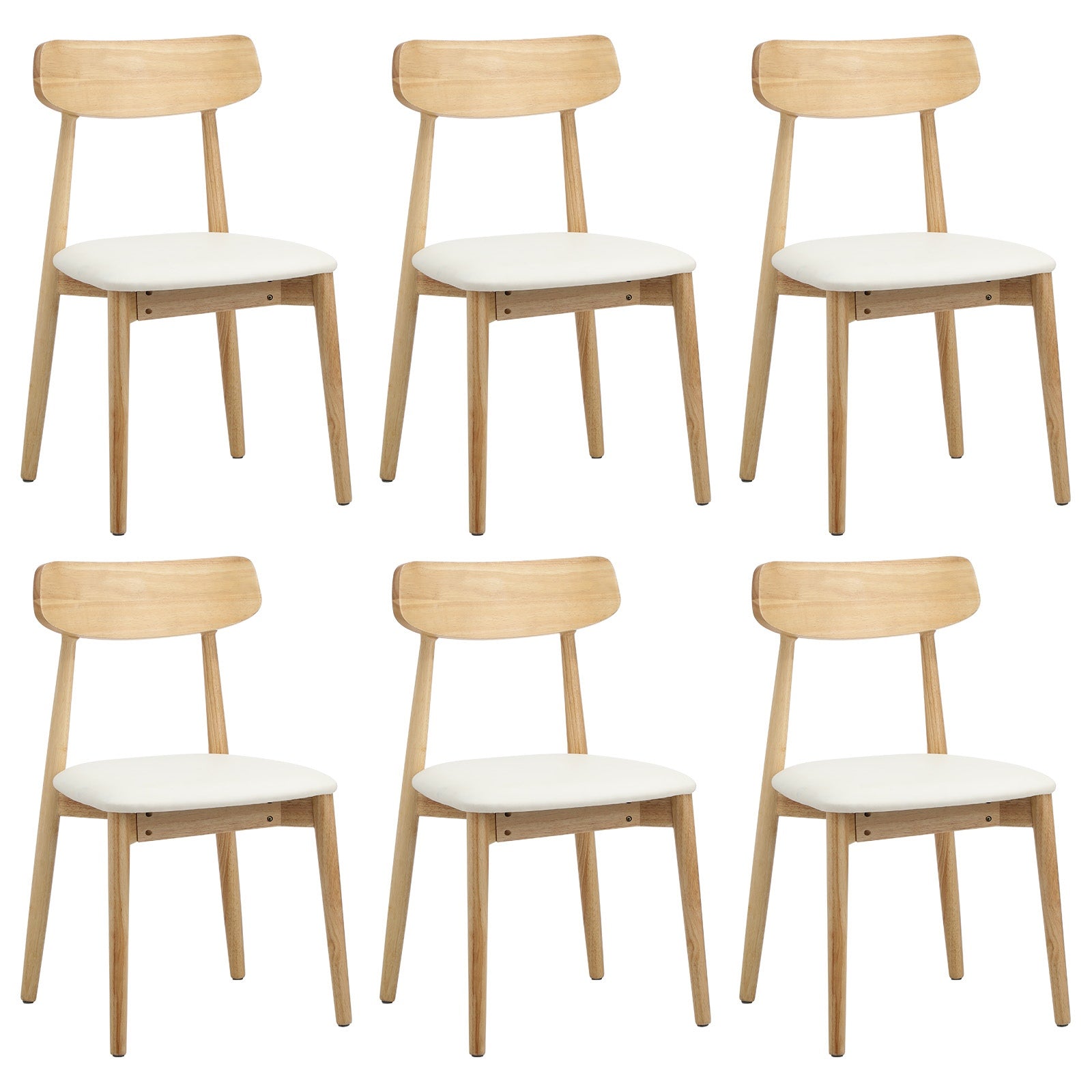 Oikiture 6x Dining Chairs Kitchen Chair PU Leather Solid Wood Cafe Lounge Beige - Sunyee
