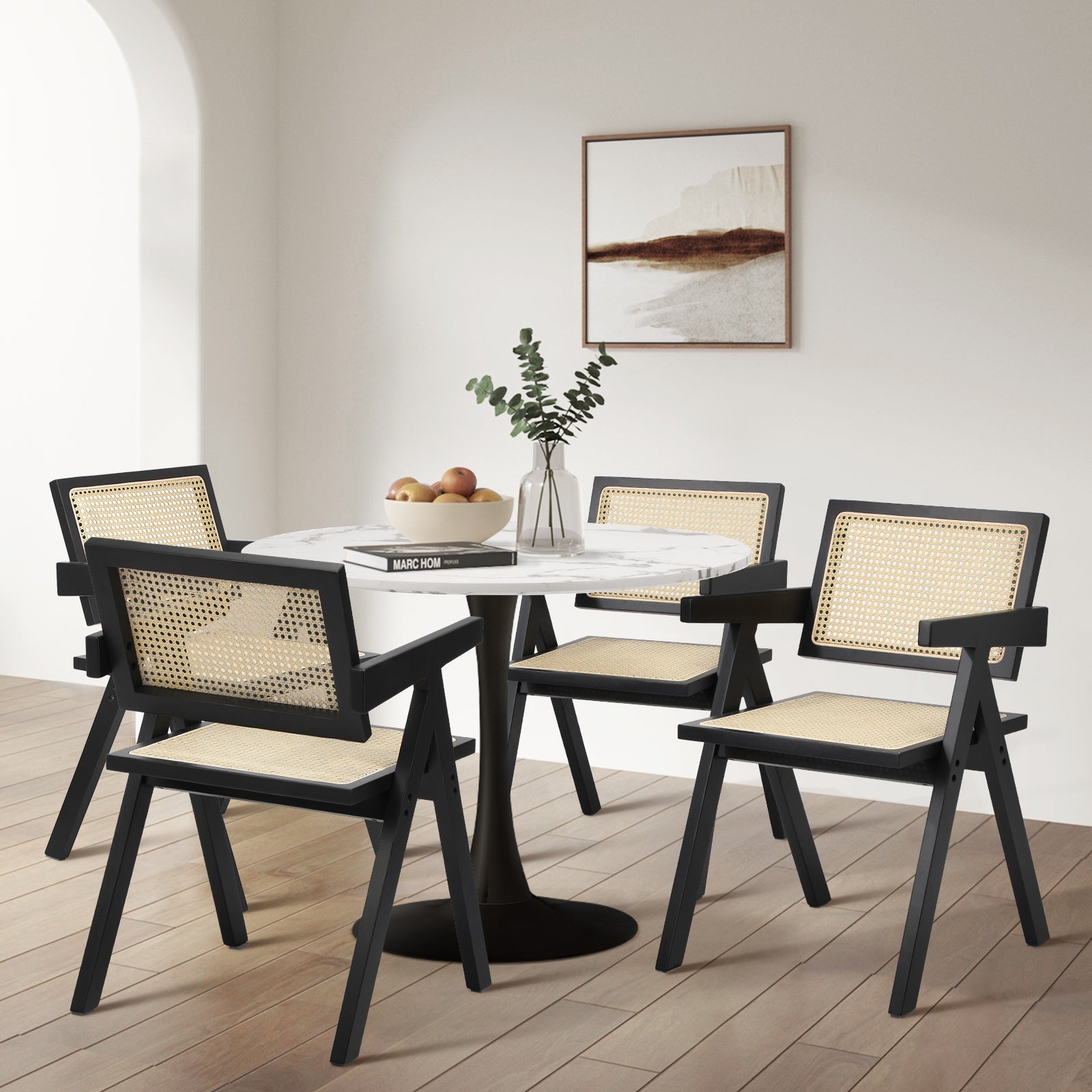 Oikiture 2x Dining Chairs Rattan Chair Wooden Accent Chair Black - Sunyee