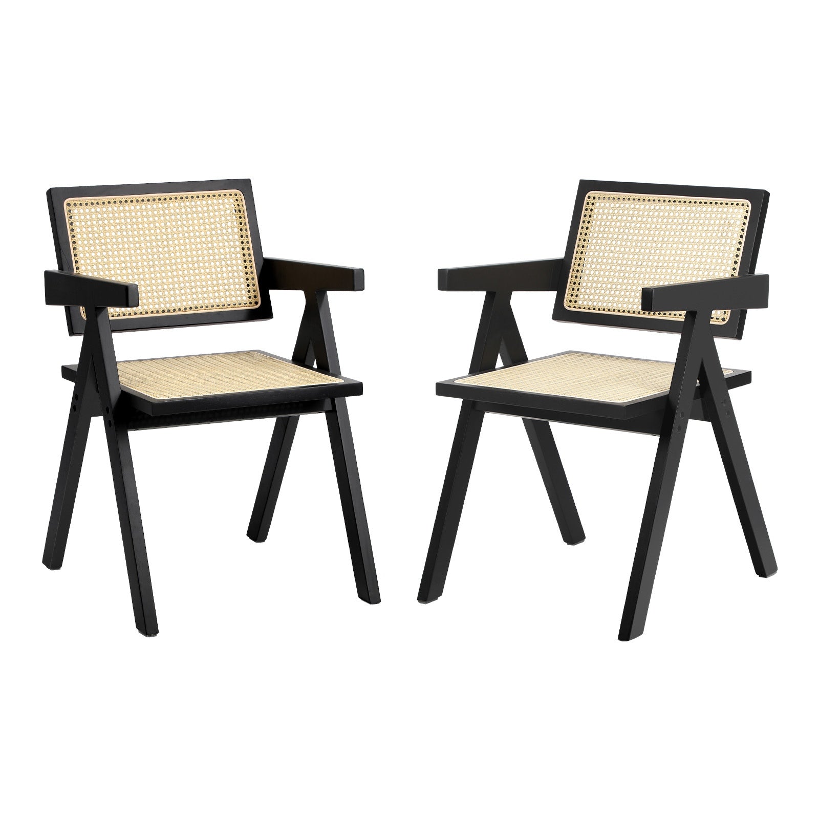 Oikiture 2x Dining Chairs Rattan Chair Wooden Accent Chair Black - Sunyee
