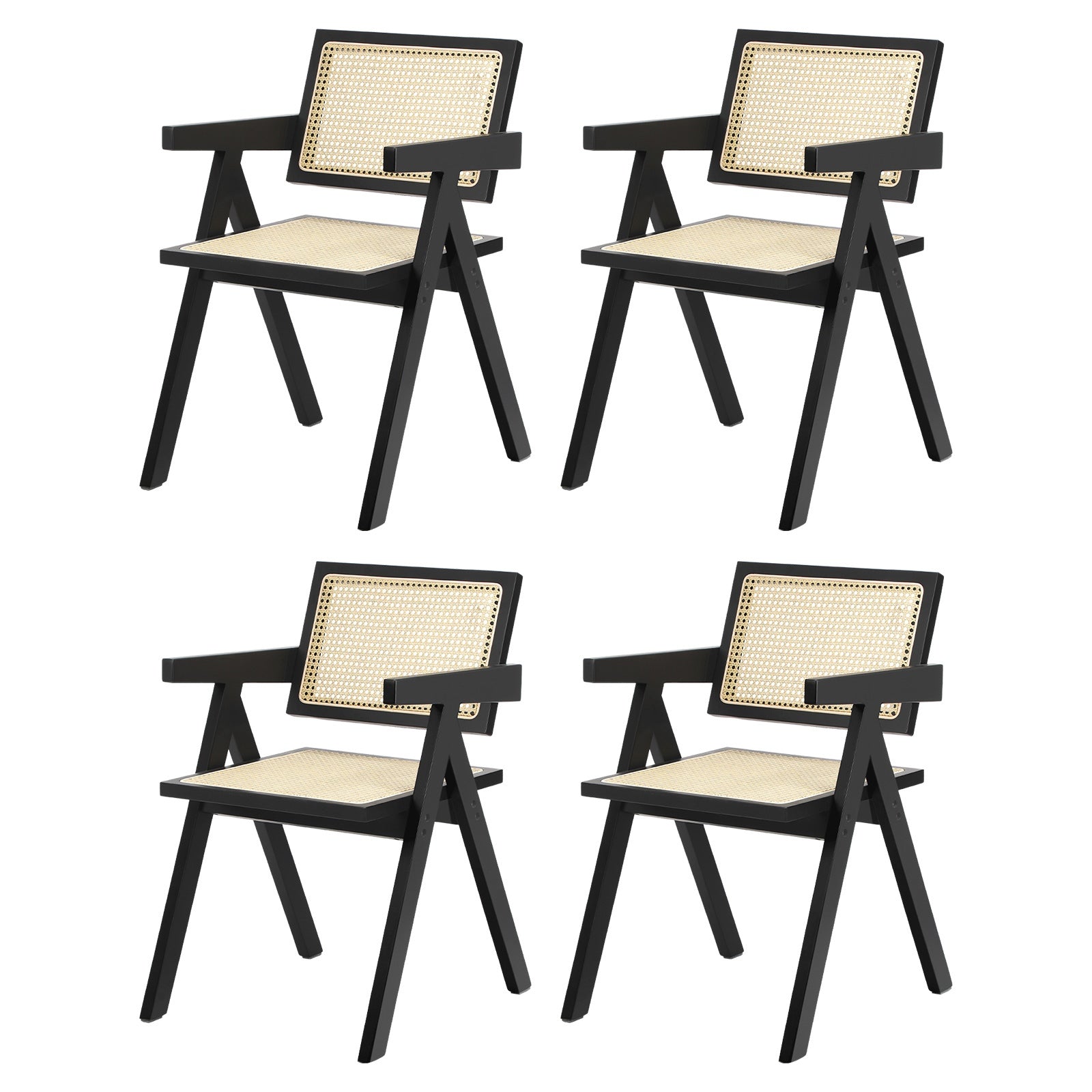 Oikiture Dining Chairs Rattan Chair Wooden Accent Chair Balck - Sunyee