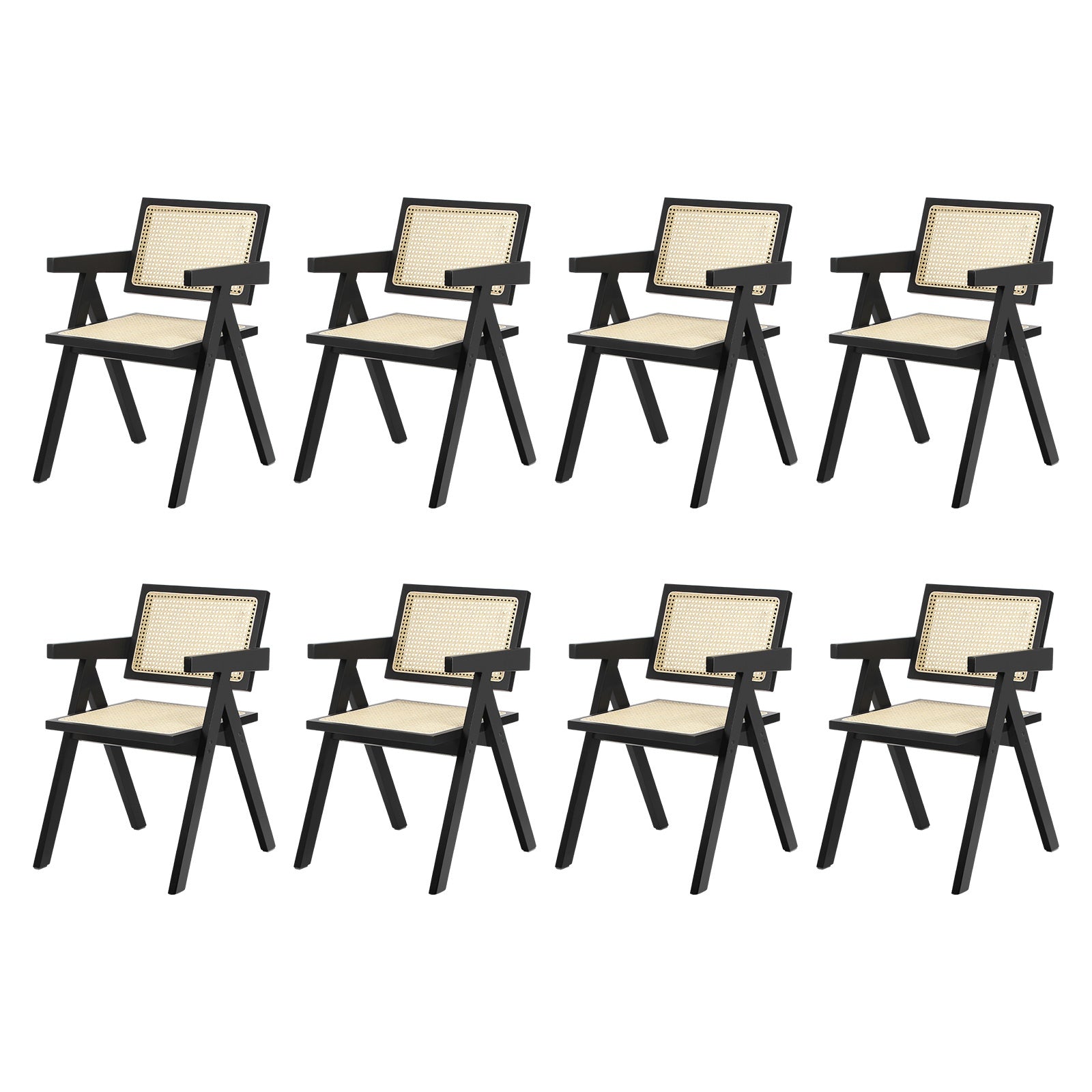 Oikiture Dining Chairs Rattan Chair Wooden Accent Chair Balck - Sunyee