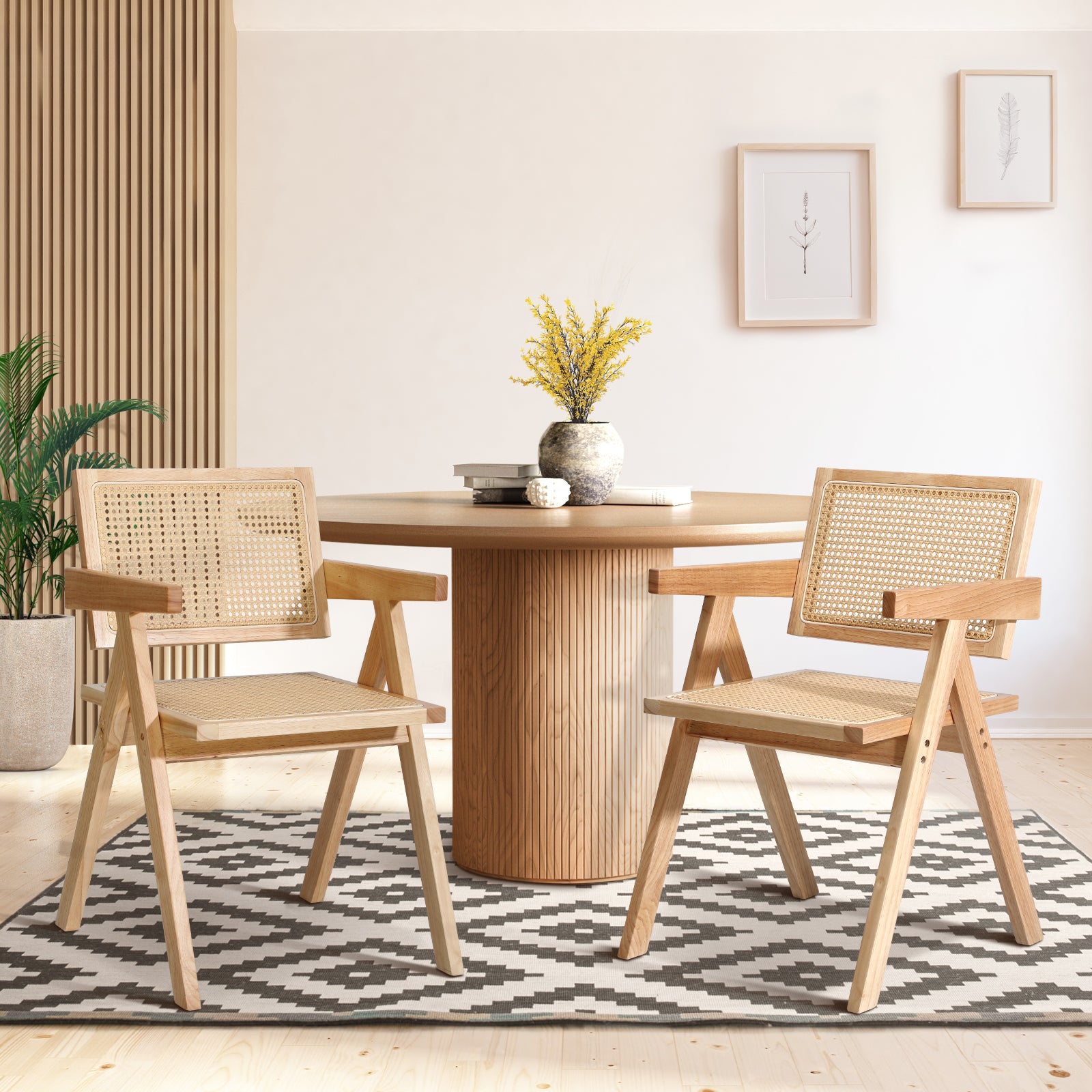 Oikiture 2x Dining Chairs Rattan Chair Wooden Accent Chair Natural - Sunyee