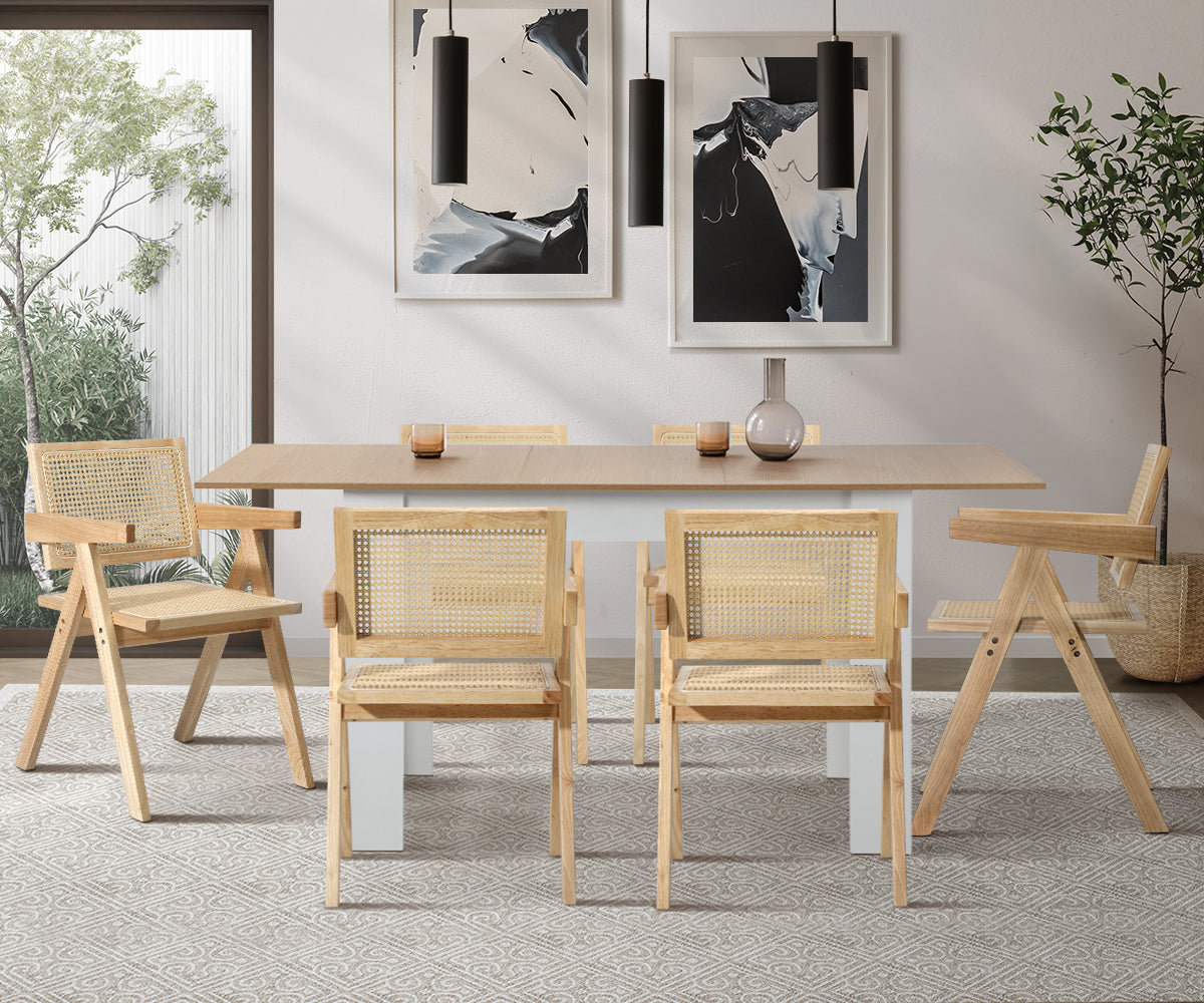 Oikiture 2x Dining Chairs Rattan Chair Wooden Accent Chair Natural - Sunyee