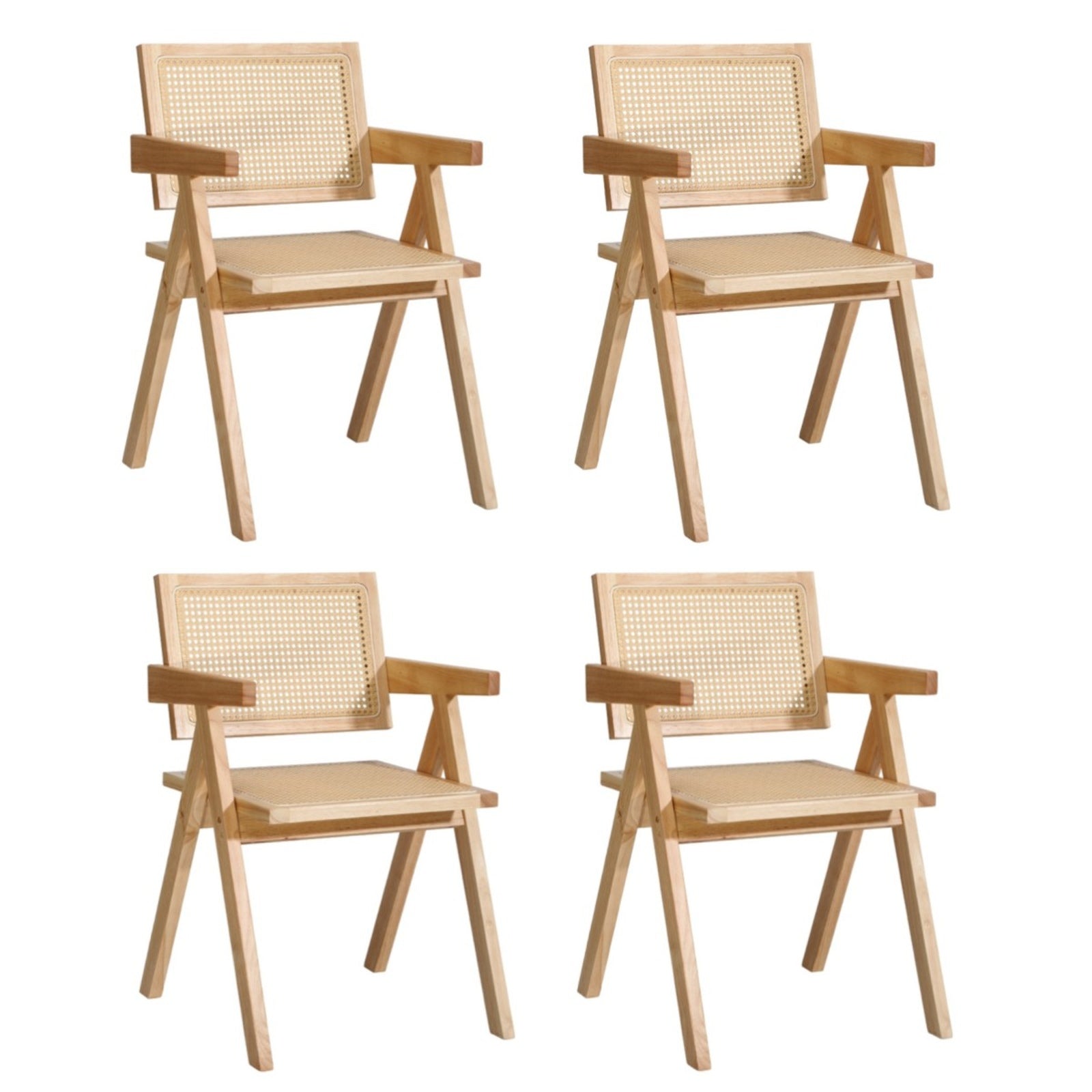 Oikiture 4x Dining Chairs Rattan Chair Wooden Accent Chair Natural - Sunyee