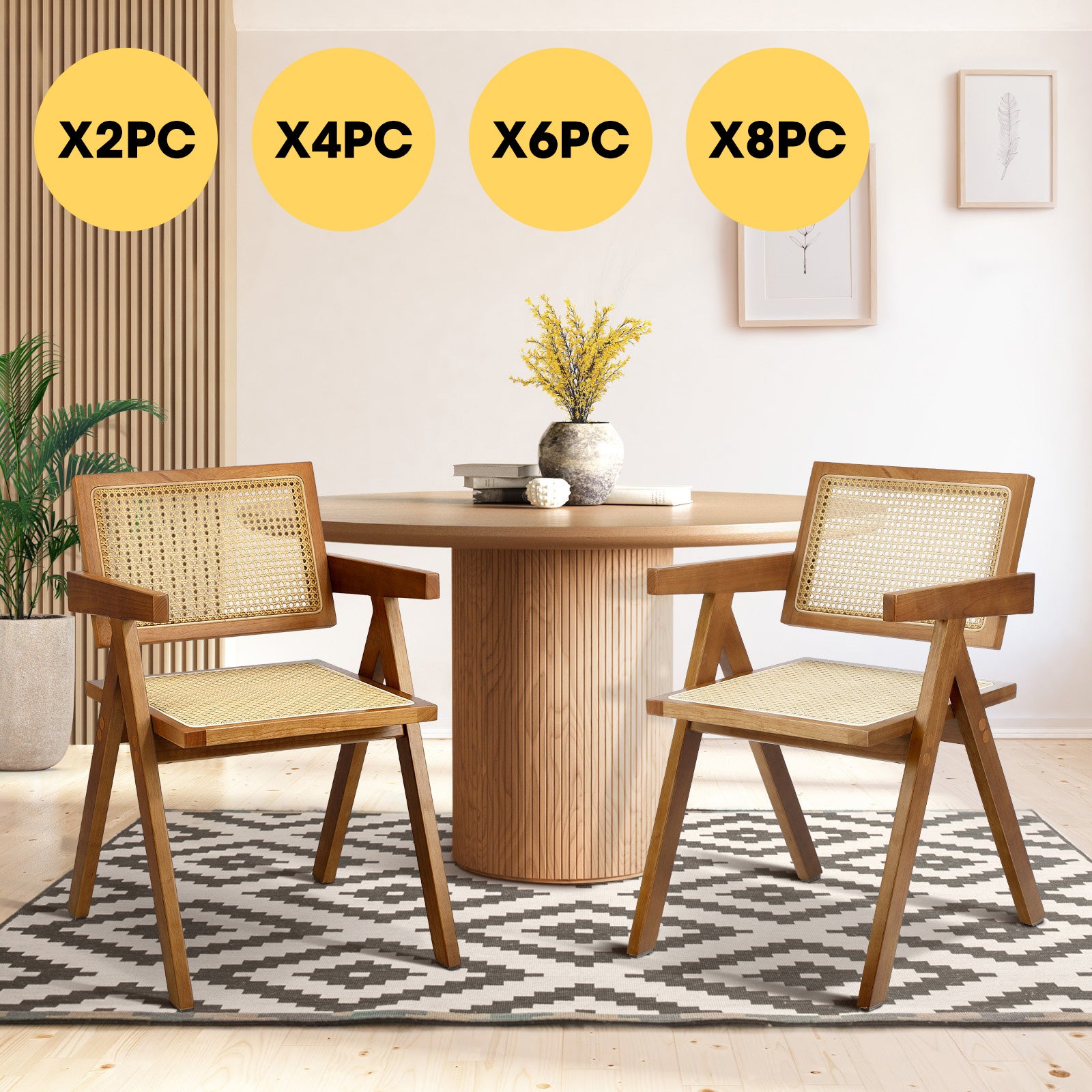 Oikiture Dining Chairs Rattan Chair Wooden Accent Chair Walnut - Sunyee