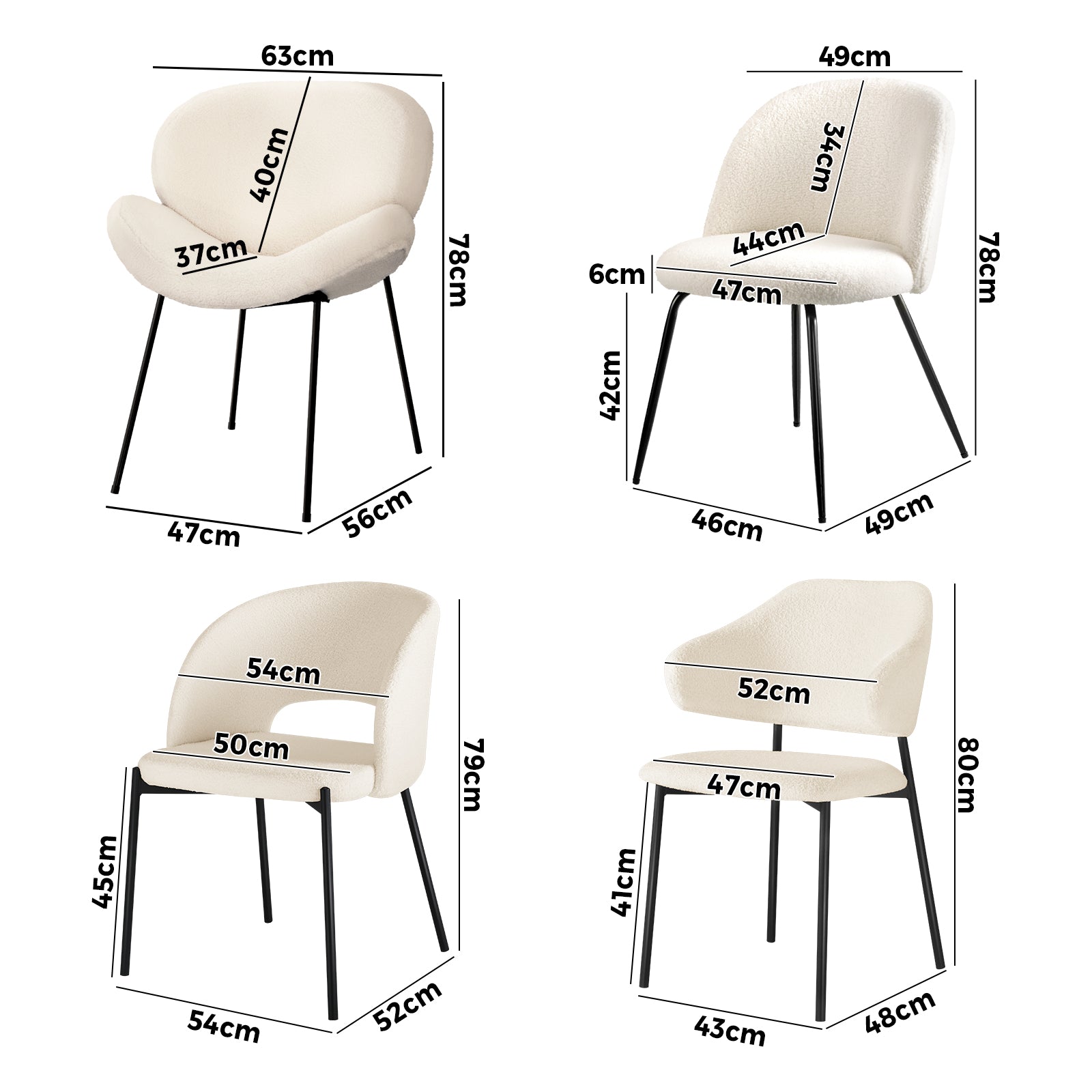 Oikiture 2x Dining Chair Accent Chairs Tub Armchairs Sherpa 4 Style - Sunyee