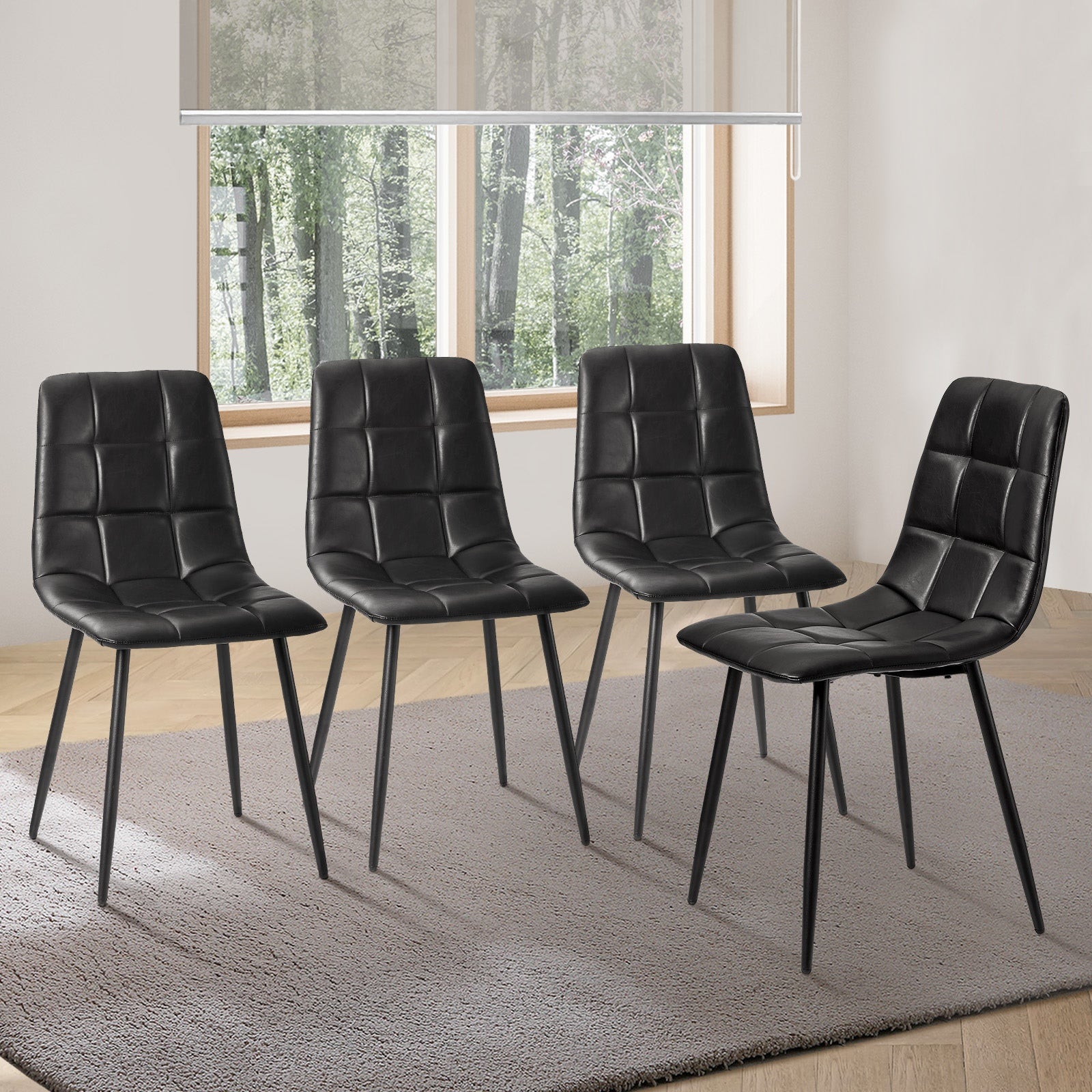 Oikiture 4x Padded Dining Chairs Kitchen PU Leather Seat Retro Black - Sunyee
