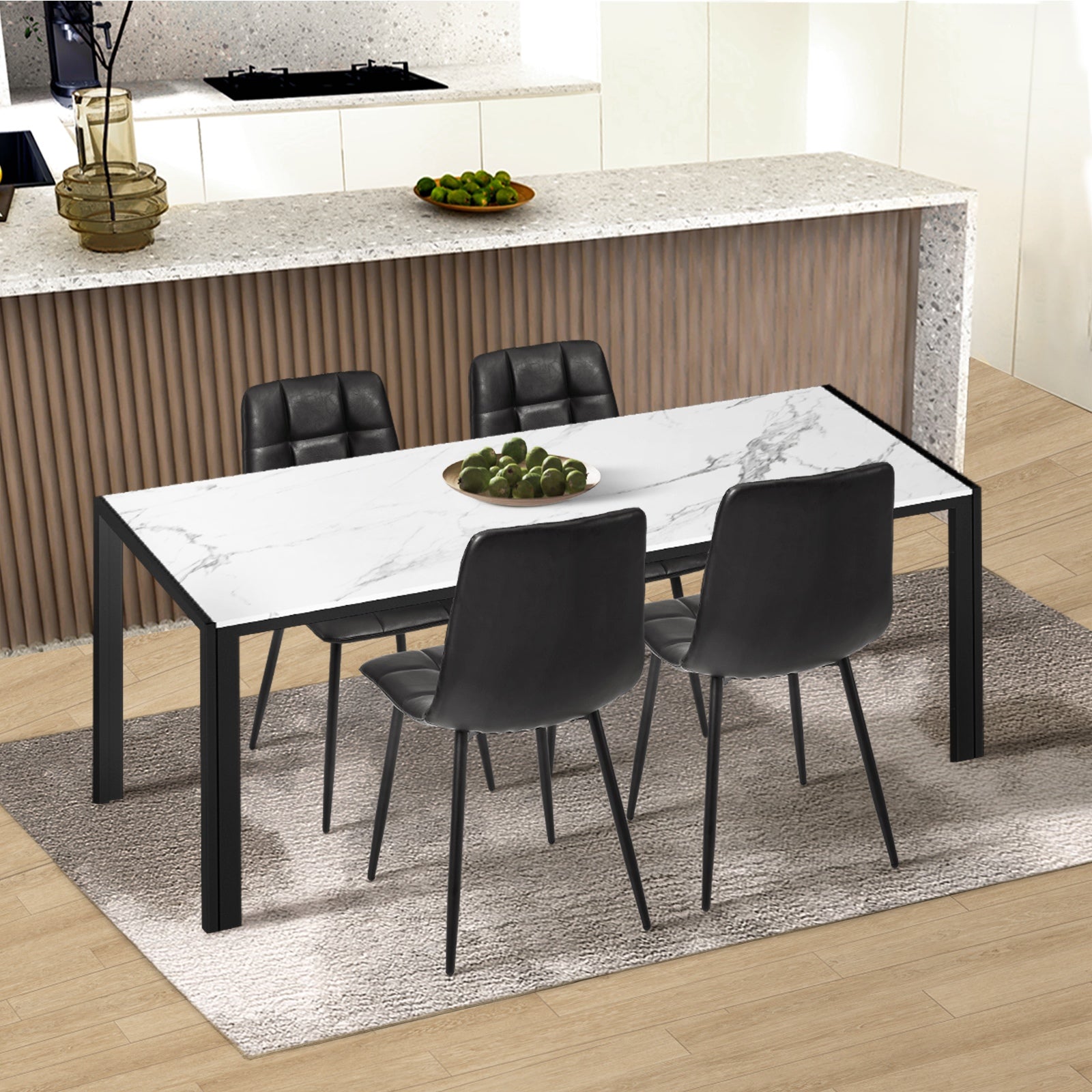 Oikiture 4x Padded Dining Chairs Kitchen PU Leather Seat Retro Black - Sunyee