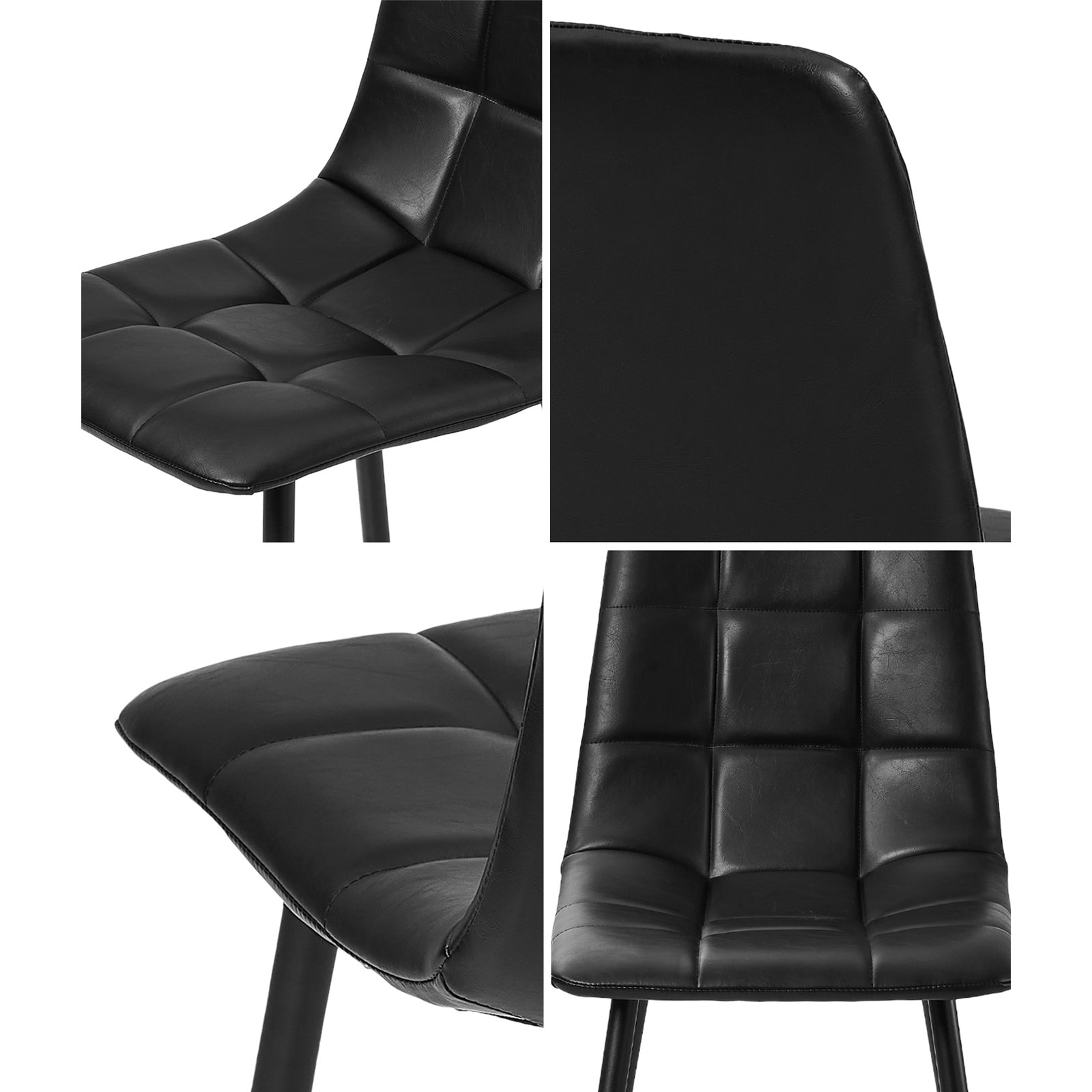 Oikiture 4x Padded Dining Chairs Kitchen PU Leather Seat Retro Black - Sunyee
