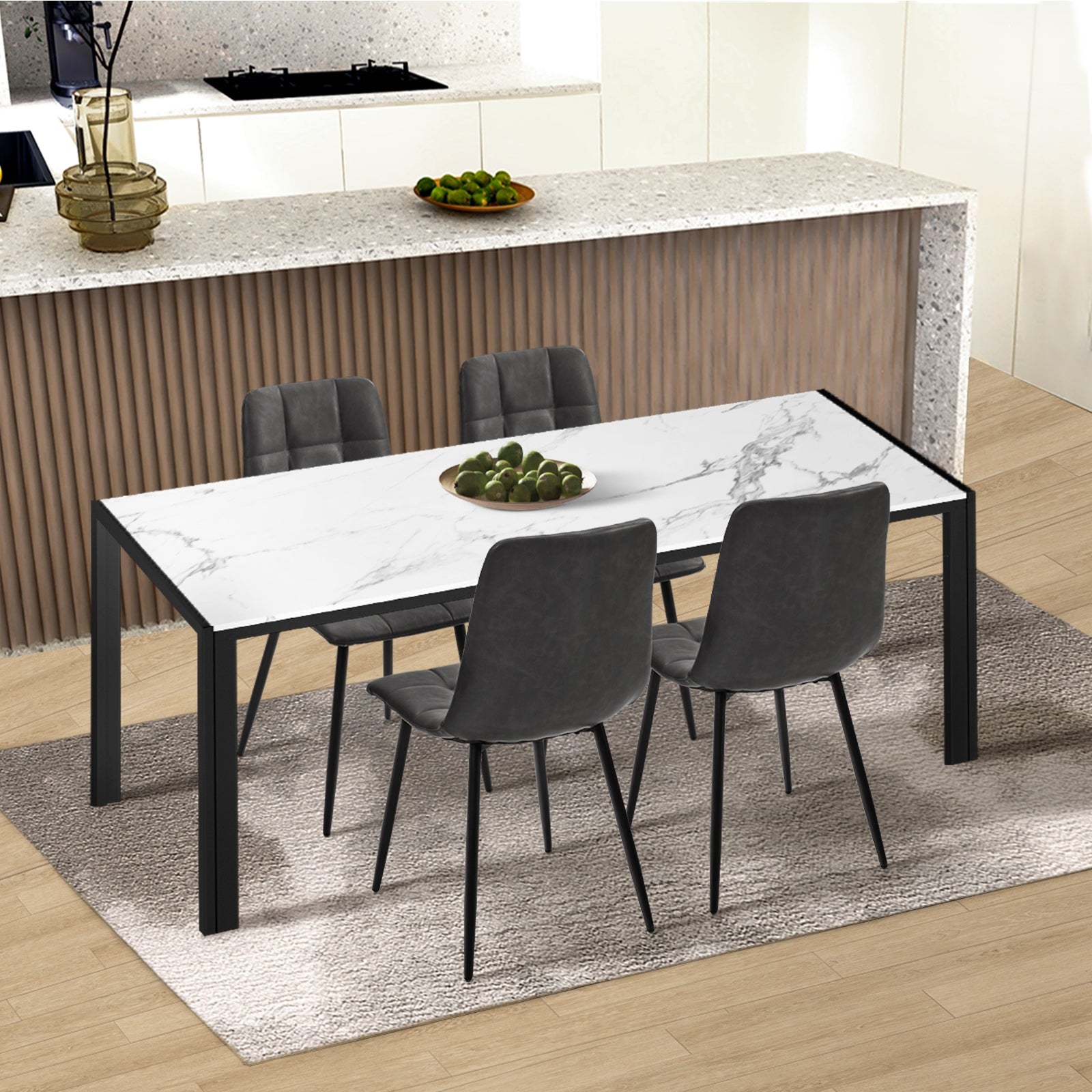 Oikiture 4x Padded Dining Chairs Kitchen PU Leather Seat Retro Grey - Sunyee