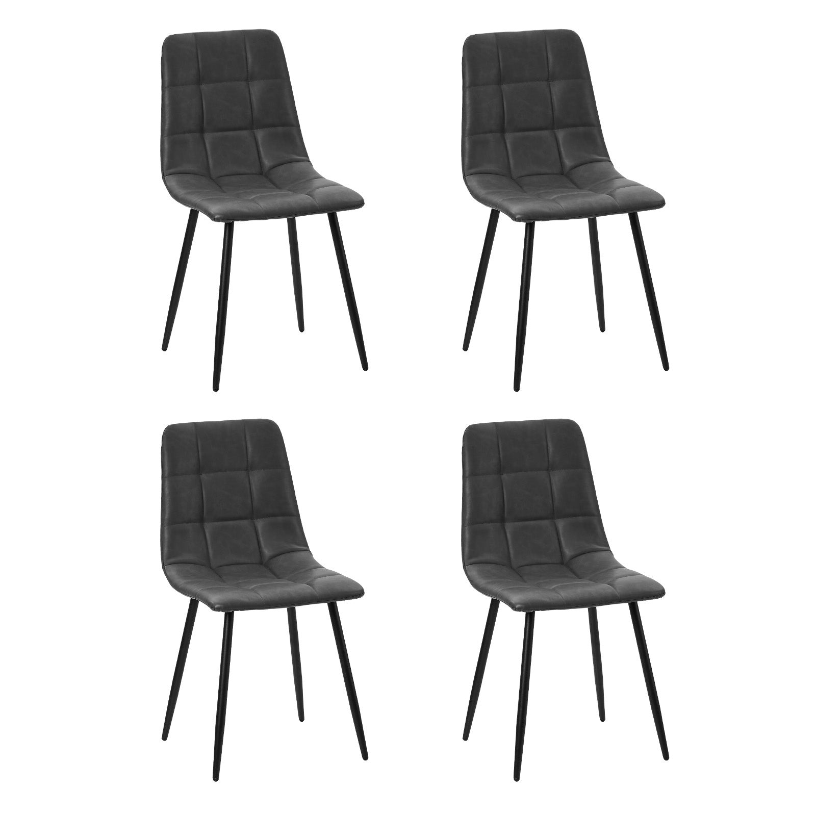 Oikiture 4x Padded Dining Chairs Kitchen PU Leather Seat Retro Grey - Sunyee