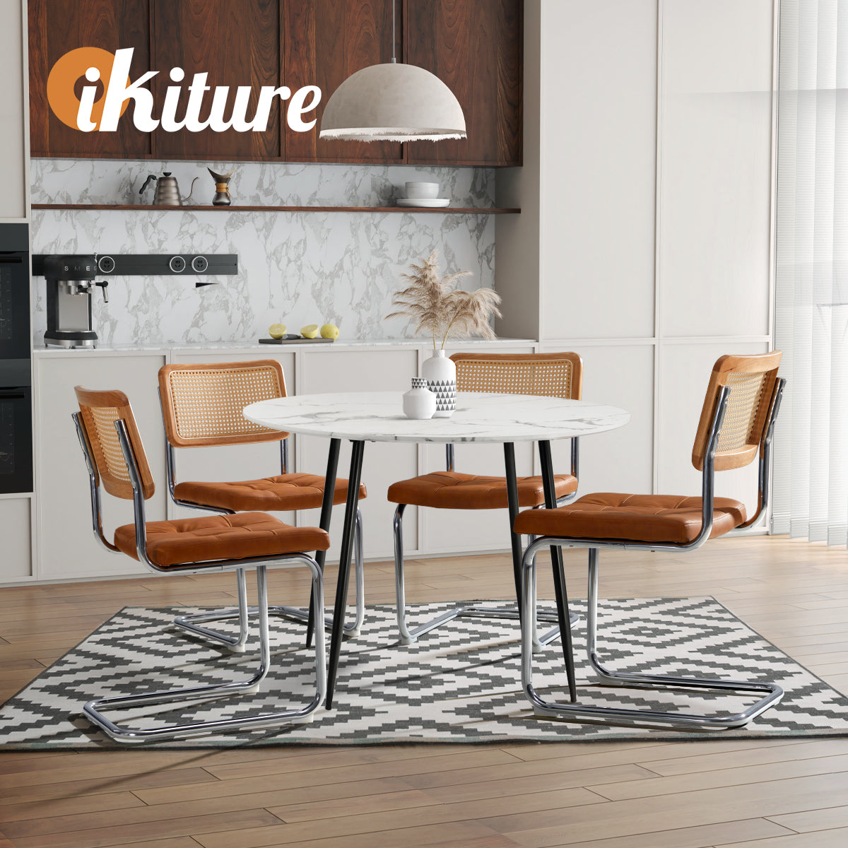 Oikiture 2x Rattan Dining Chair Cesca Replica Cantilever PU Leather Padded Brown - Sunyee