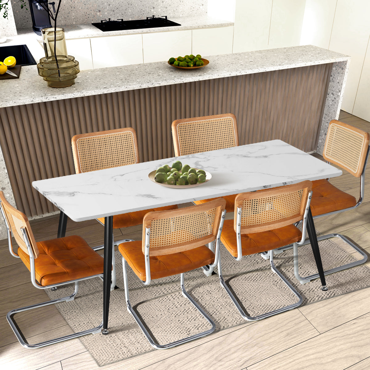 Oikiture 2x Rattan Dining Chair Cesca Replica Cantilever PU Leather Padded Brown - Sunyee