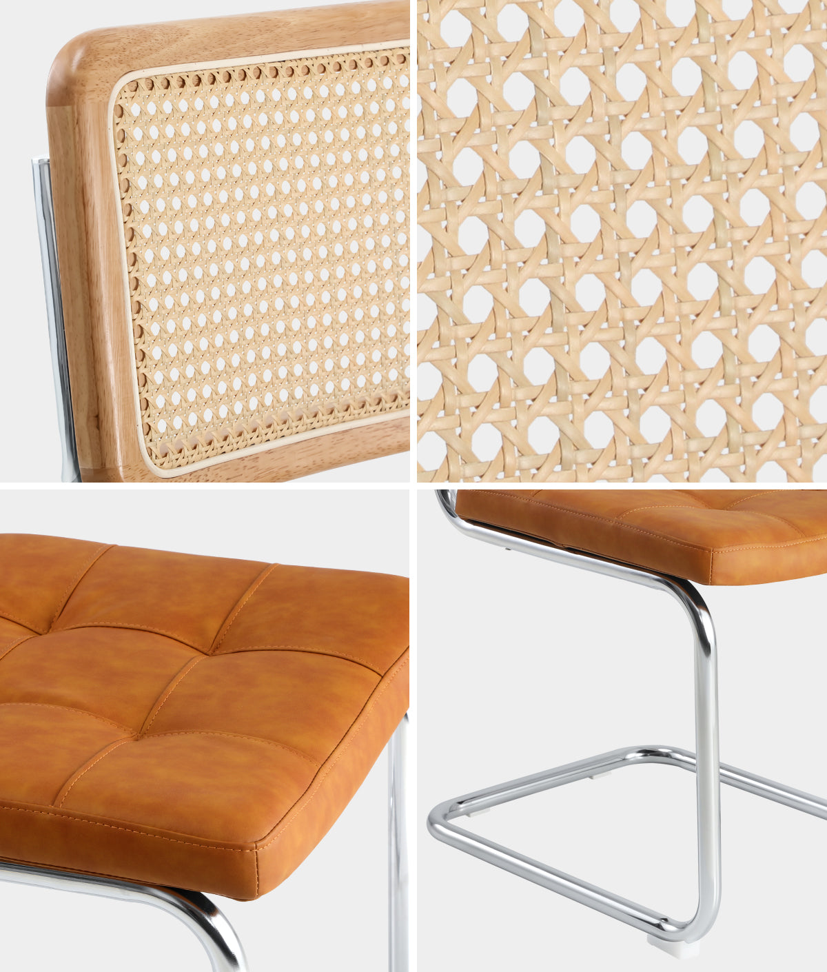 Oikiture 2x Rattan Dining Chair Cesca Replica Cantilever PU Leather Padded Brown - Sunyee