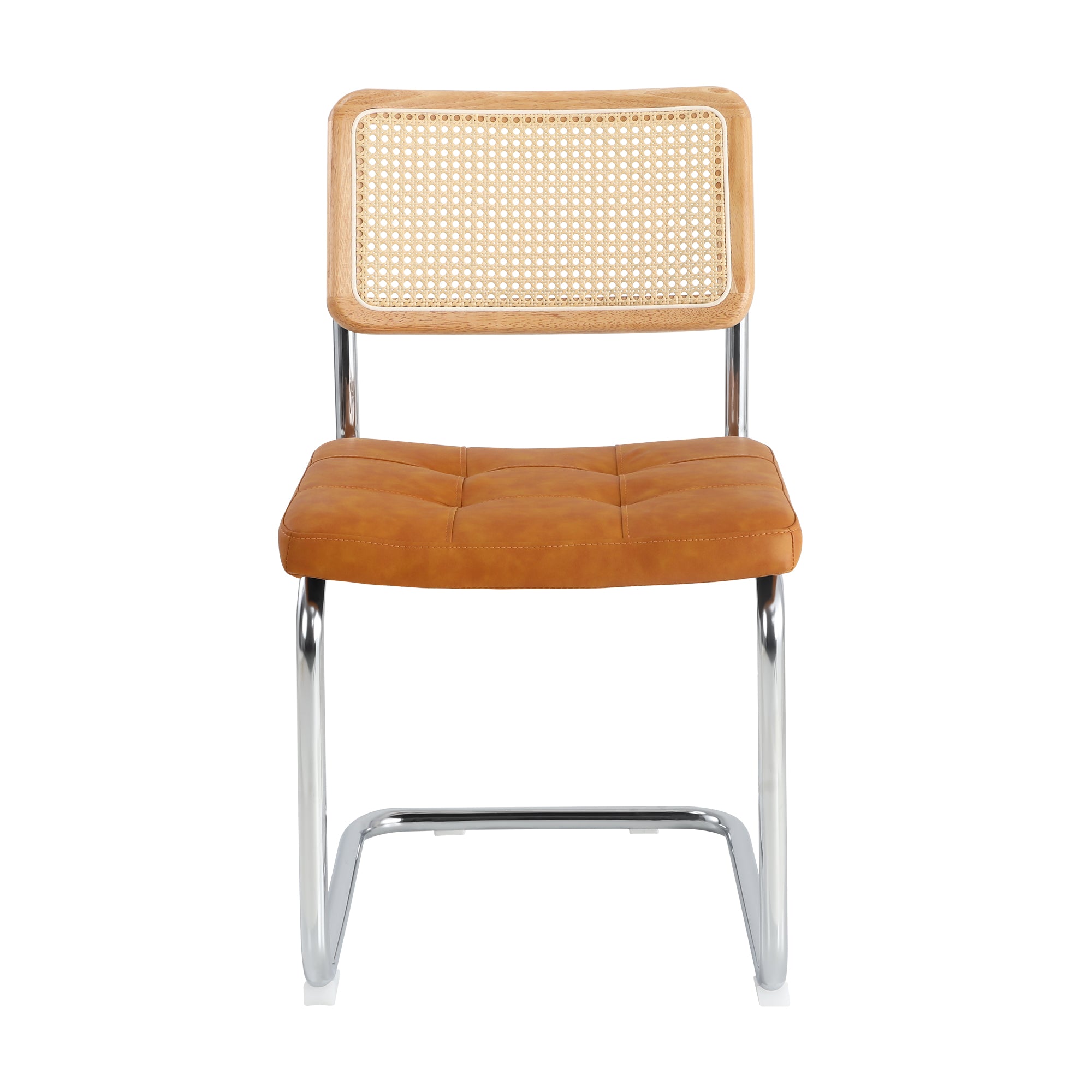 Oikiture 2x Rattan Dining Chair Cesca Replica Cantilever PU Leather Padded Brown - Sunyee