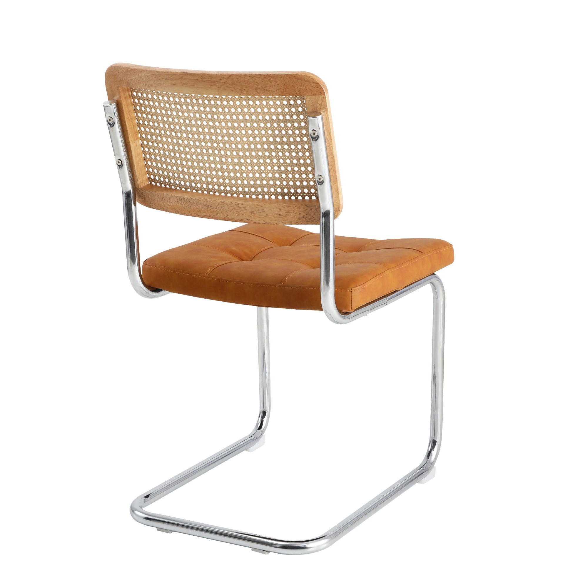 Oikiture 2x Rattan Dining Chair Cesca Replica Cantilever PU Leather Padded Brown - Sunyee