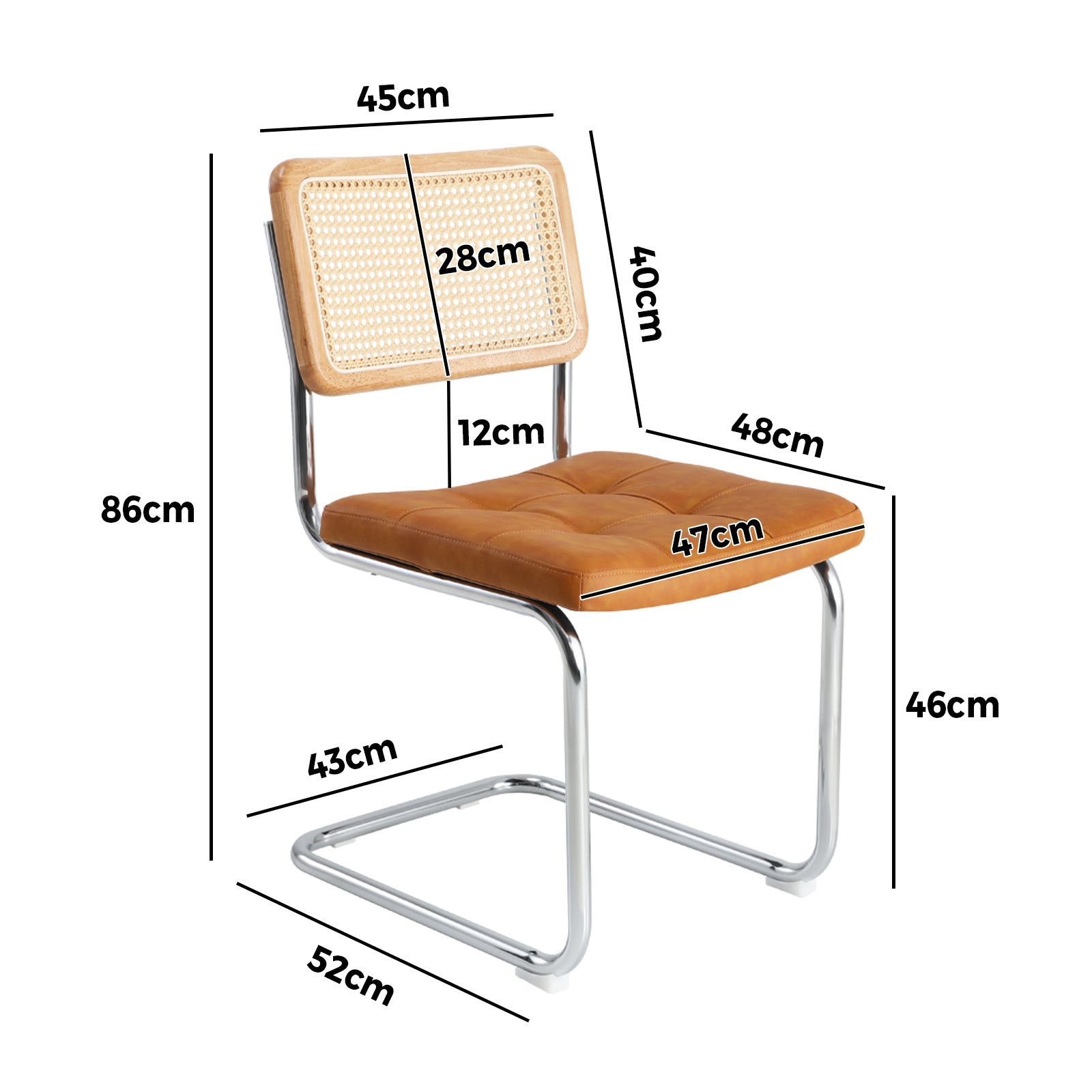 Oikiture 2x Rattan Dining Chair Cesca Replica Cantilever PU Leather Padded Brown - Sunyee